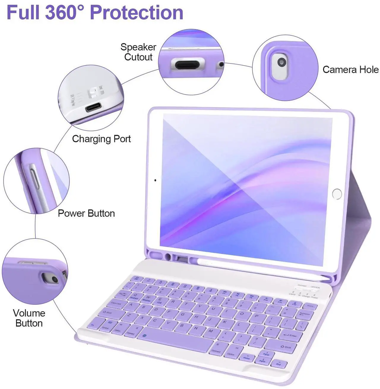 Alt view image 5 of 5 - AHYWTAN Keyboard Case for iPad 9/8/7th Gen 10.2,Case with Keyboard ipad 10.2 inch,Keyboard for iPad 9th Gen,Bluetooth Keyboard for iPad 10.2,iPad Keyboard Case 9th Gen with Pencil Holder (Purple)