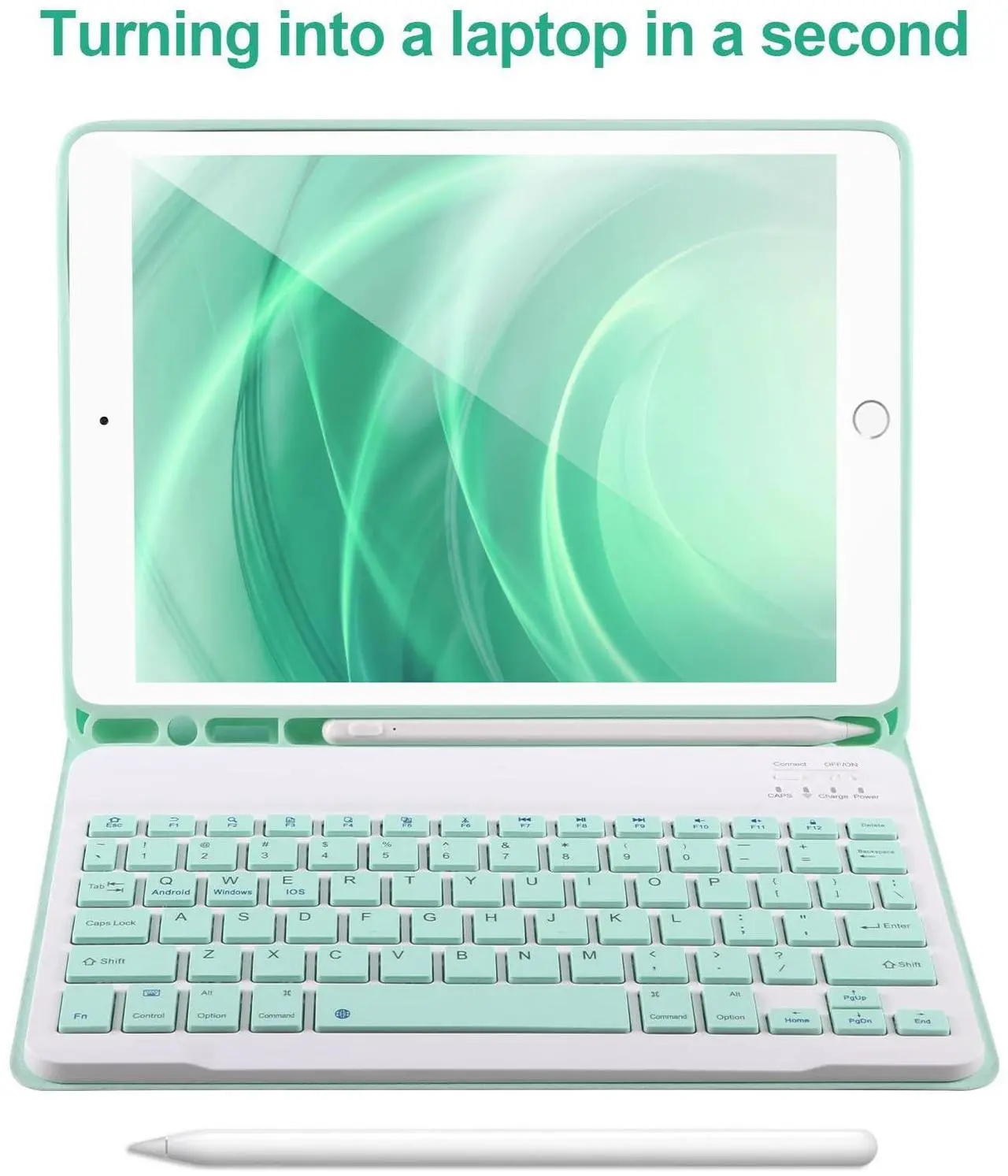 Alt view image 4 of 5 - AHYWTAN Keyboard Case for iPad 9/8/7th Gen 10.2,Case with Keyboard ipad 10.2 inch,Keyboard for iPad 9th Gen,Bluetooth Keyboard for iPad 10.2,iPad Keyboard Case 9th Gen with Pencil Holder (Green)