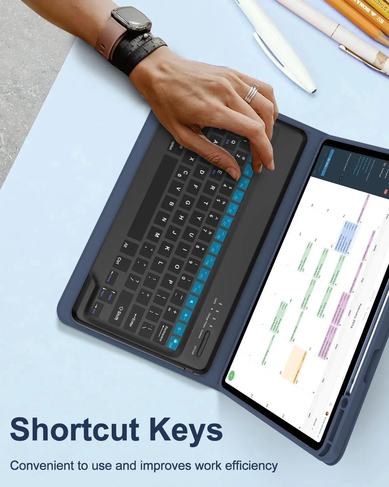 Alt view image 3 of 5 - iPad Pro 13 inch Case 2024 with Keyboard, Smart Folio Cover with Upper Pencil Holder for iPad Pro 13-inch M4, Rechargeable, Magnetic Detachable Bluetooth Keyboard for iPad Pro 7th Gen 13inch - Navy