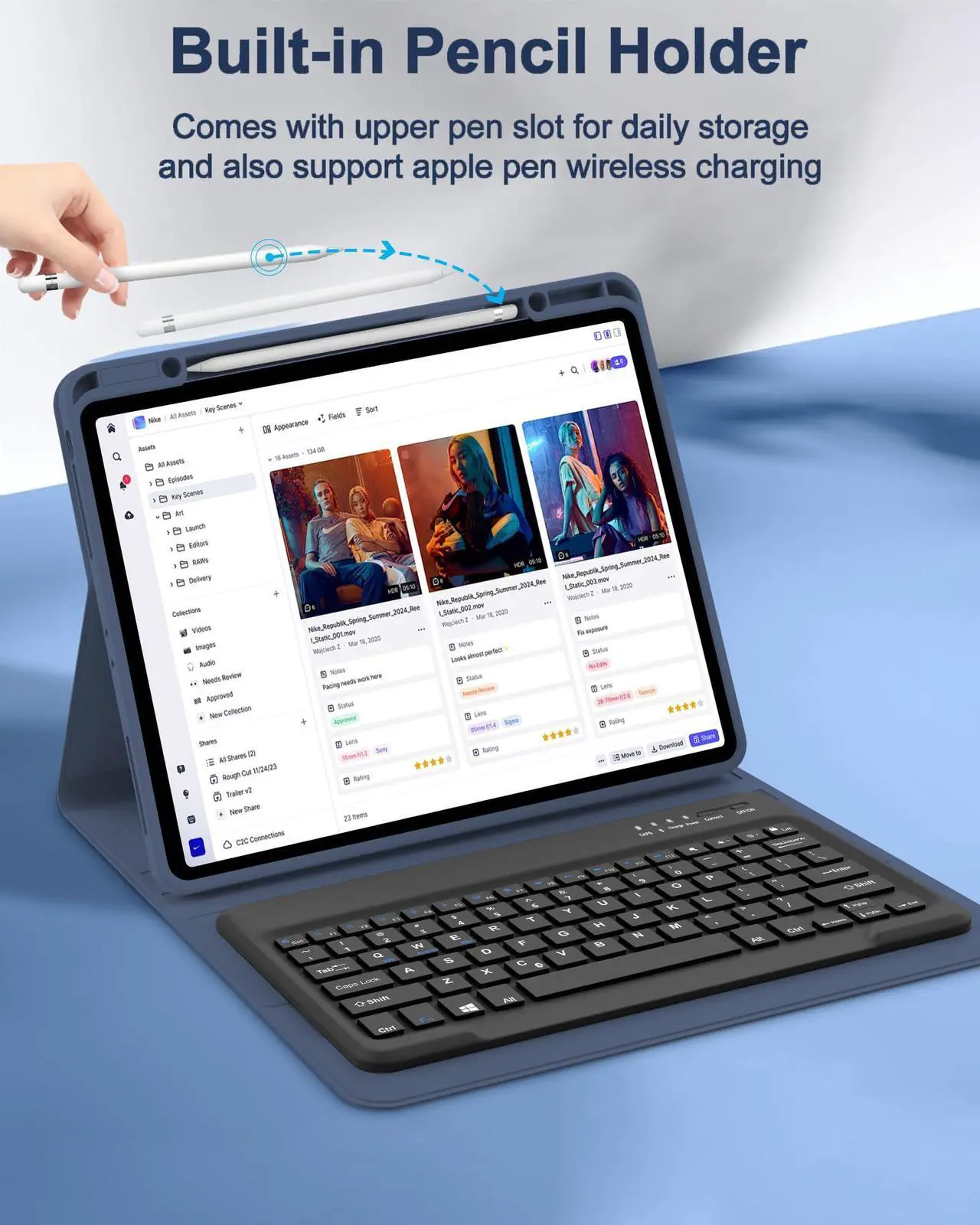 Alt view image 5 of 5 - iPad Pro 13 inch Case 2024 with Keyboard, Smart Folio Cover with Upper Pencil Holder for iPad Pro 13-inch M4, Rechargeable, Magnetic Detachable Bluetooth Keyboard for iPad Pro 7th Gen 13inch - Navy