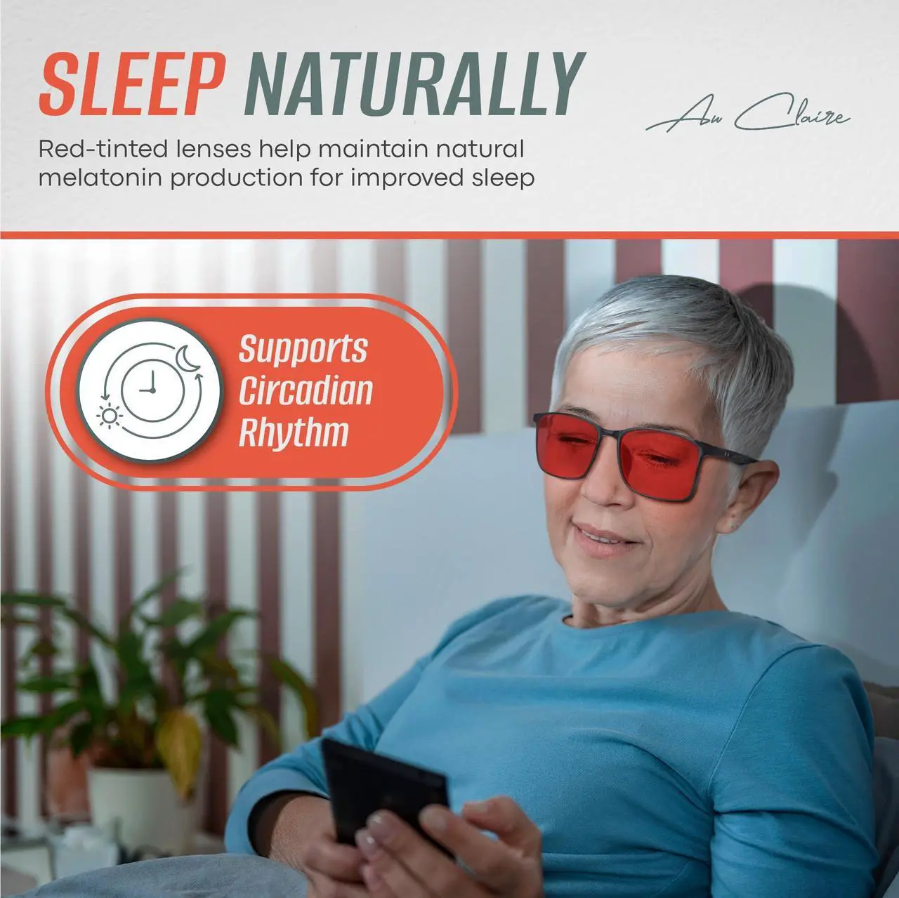 Alt view image 4 of 5 - AU CLAIRE Sleep Glasses for 99.9% Blue Green Light Blocking Dual AR Coatings Red Lens for Computer Gaming Screen Reduce Eyestrain (Eclipse (Grey Frame))