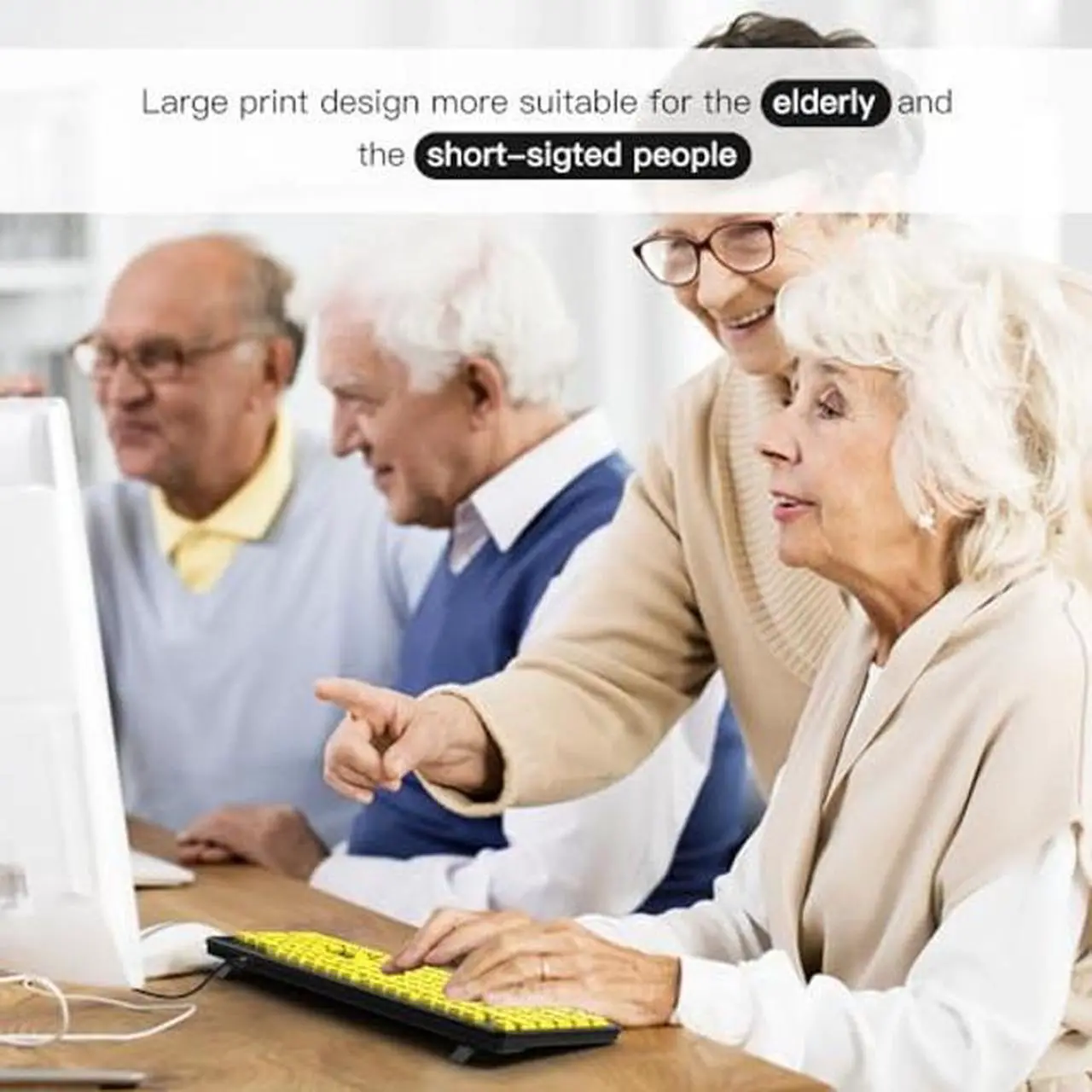 Alt view image 2 of 5 - Brrnoo Wired Large Print Keyboard for Elderly Users - Yellow Keyboard USB Computer Keyboard with High Contrast, Quiet Typing, Splash Proof Design