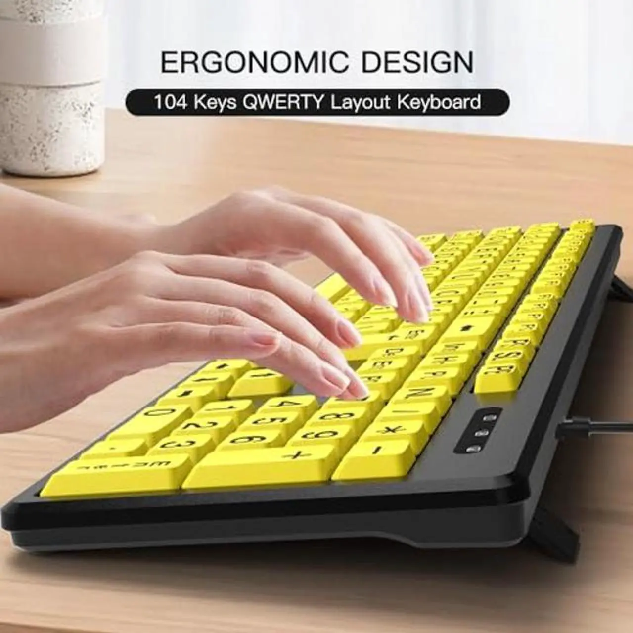 Alt view image 3 of 5 - Brrnoo Wired Large Print Keyboard for Elderly Users - Yellow Keyboard USB Computer Keyboard with High Contrast, Quiet Typing, Splash Proof Design