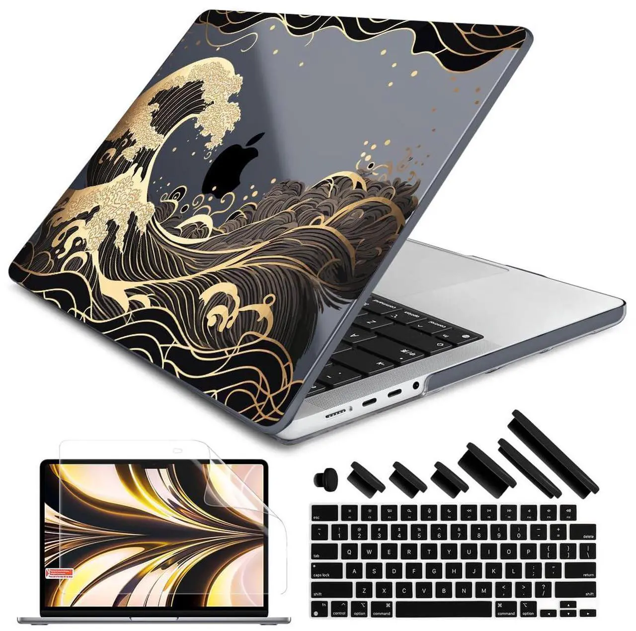 Main image of DONGKE for M4 MacBook Pro 16 Inch Case 2024 2023 2021 A3403 A3186 M3 A2991 M2 A2780 M1 A2485 Pro/Max Chip, Plastic Hard Shell Case & Keyboard Cover for Mac Pro 16 with Touch ID, Golden Wave