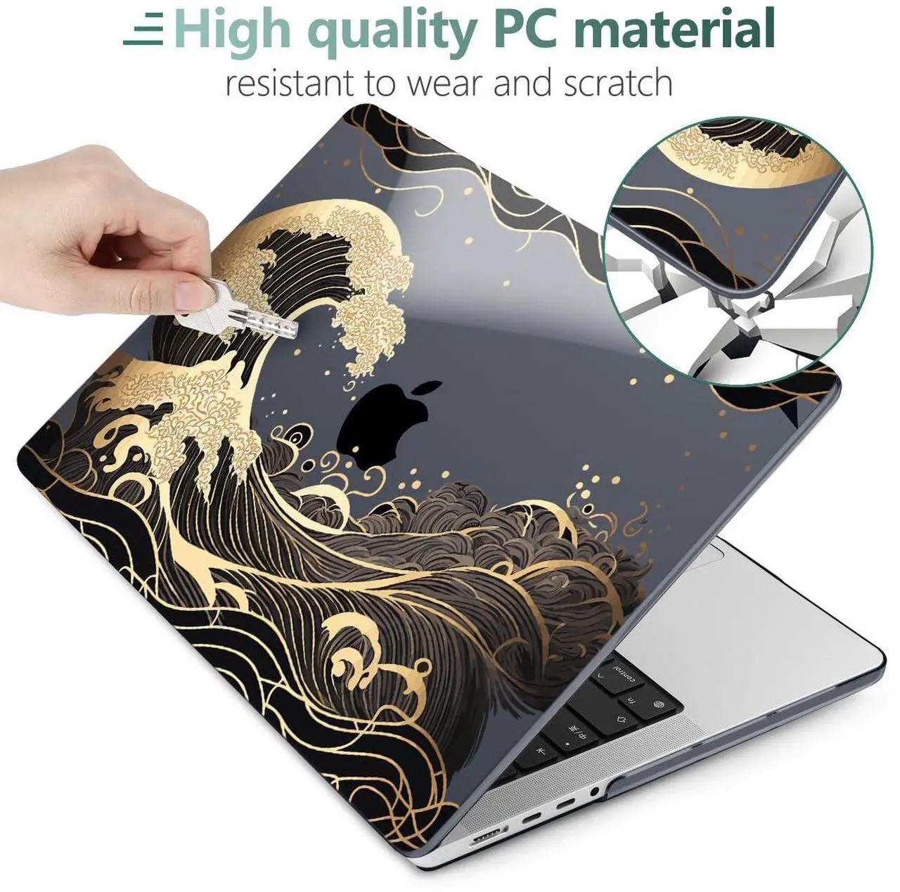 Alt view image 4 of 5 - DONGKE for M4 MacBook Pro 16 Inch Case 2024 2023 2021 A3403 A3186 M3 A2991 M2 A2780 M1 A2485 Pro/Max Chip, Plastic Hard Shell Case & Keyboard Cover for Mac Pro 16 with Touch ID, Golden Wave