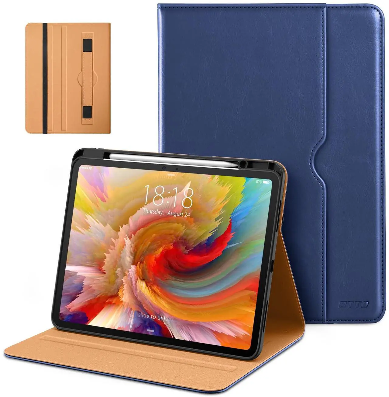 Main image of DTTO for iPad Pro 13 inch Case (M4) 2024, Premium Leather Business Folio Stand Cover with Pencil Holder - Auto Wake/Sleep and Multiple Viewing Angles, Built in Hand Strap & Pocket, Navy Blue