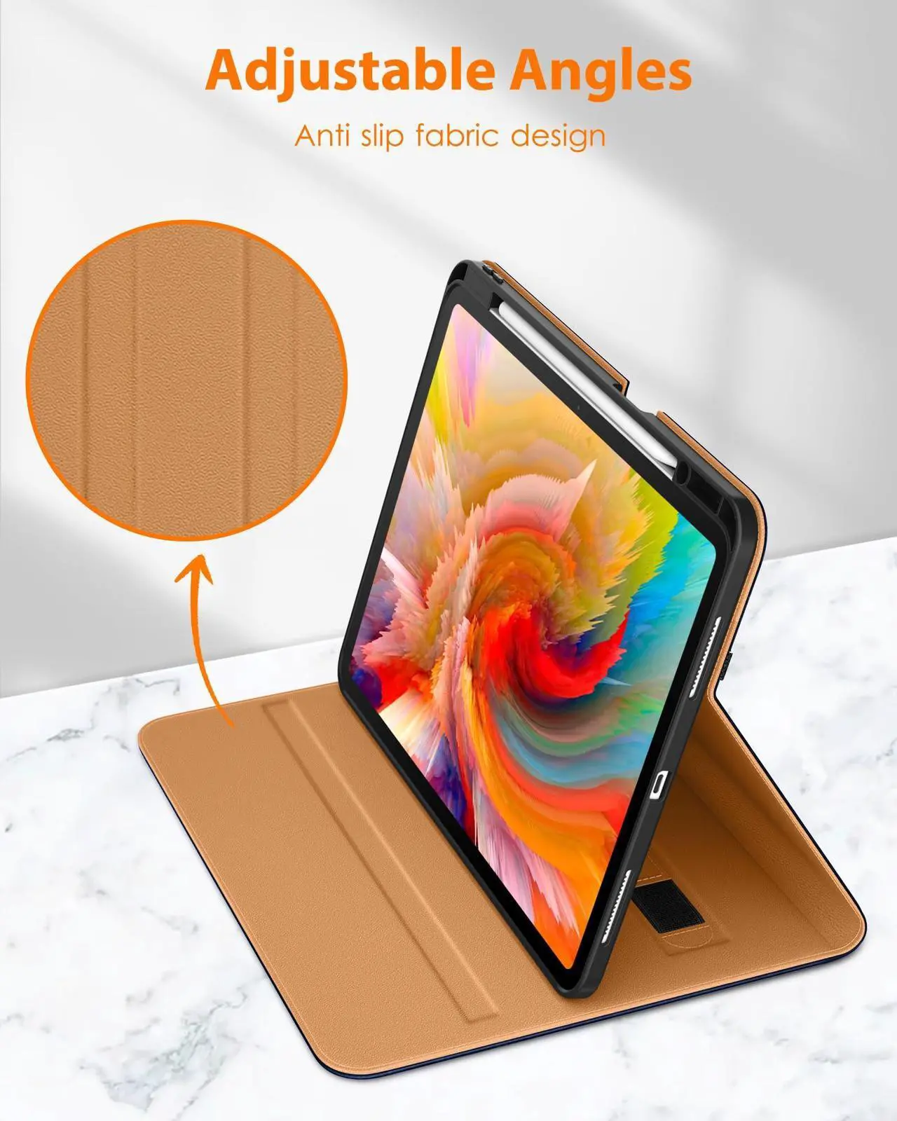 Alt view image 4 of 5 - DTTO for iPad Pro 13 inch Case (M4) 2024, Premium Leather Business Folio Stand Cover with Pencil Holder - Auto Wake/Sleep and Multiple Viewing Angles, Built in Hand Strap & Pocket, Navy Blue