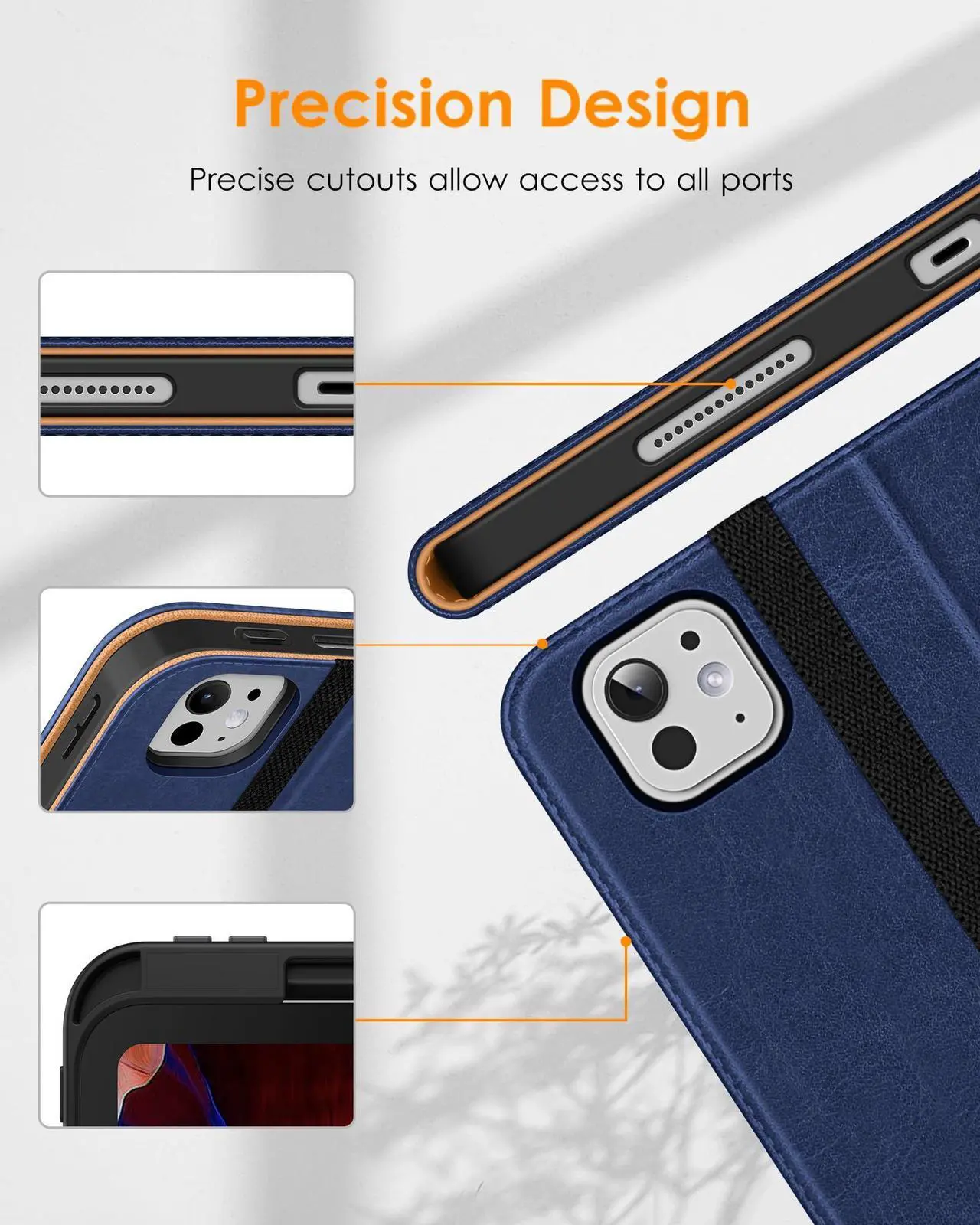 Alt view image 5 of 5 - DTTO for iPad Pro 13 inch Case (M4) 2024, Premium Leather Business Folio Stand Cover with Pencil Holder - Auto Wake/Sleep and Multiple Viewing Angles, Built in Hand Strap & Pocket, Navy Blue