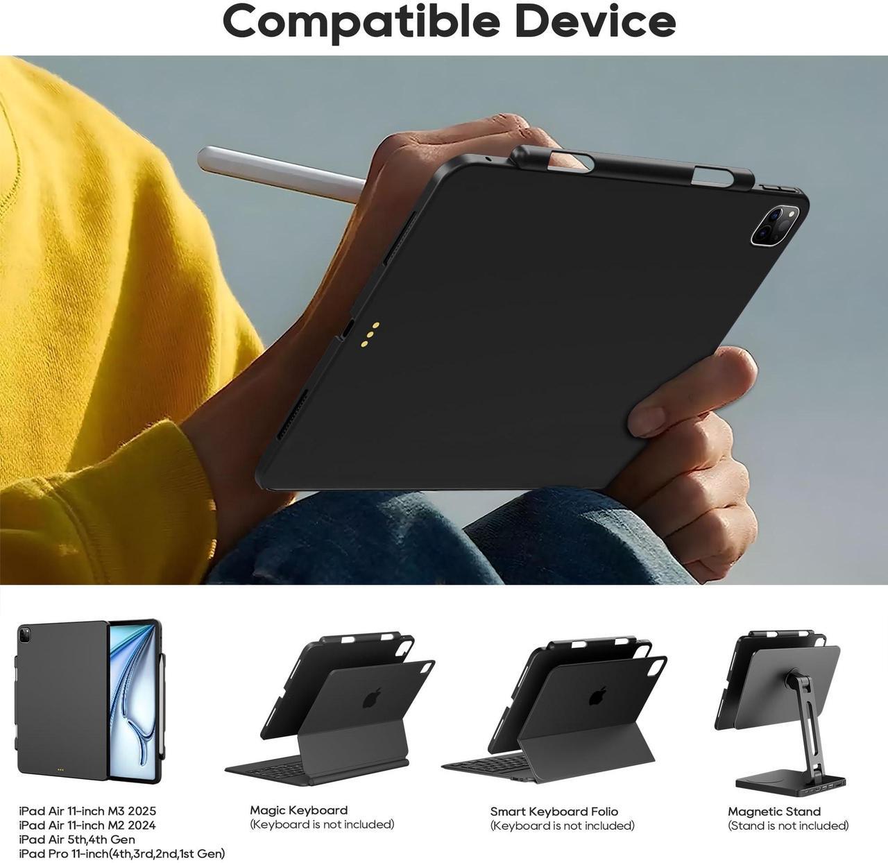 Alt view image 2 of 5 - edaiser Magnetic Case Compatible with Apple Magic Keyboard & Magnetic Stand & Protective Cover with Pencil Holder for iPad Air 11-inch (M3-M2) 2025 & iPad Air 5/4th Gen & iPad Pro 11 inch (4th-1st)