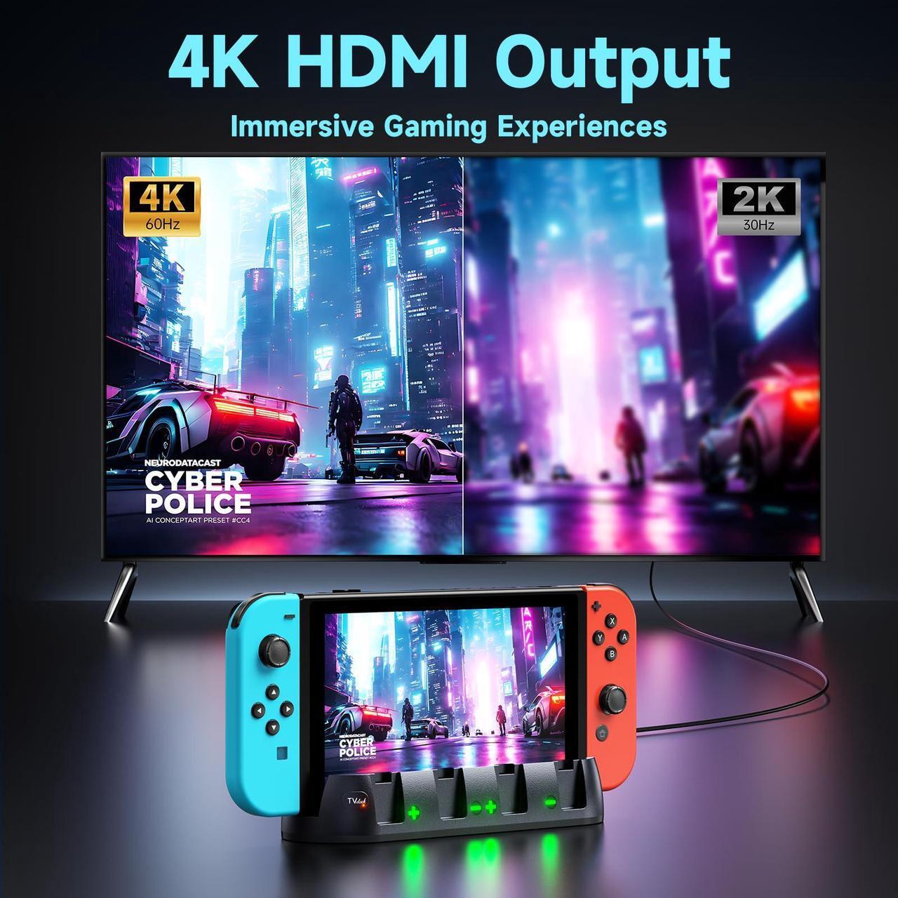 Alt view image 2 of 5 - Fenolical Switch TV Docking Station Stand Compatible with Nintendo Switch/Switch OLED, Support 4K/1080P HDMI & USB C Charging, Portable Switch Charging Dock for Joycon Controller Charger