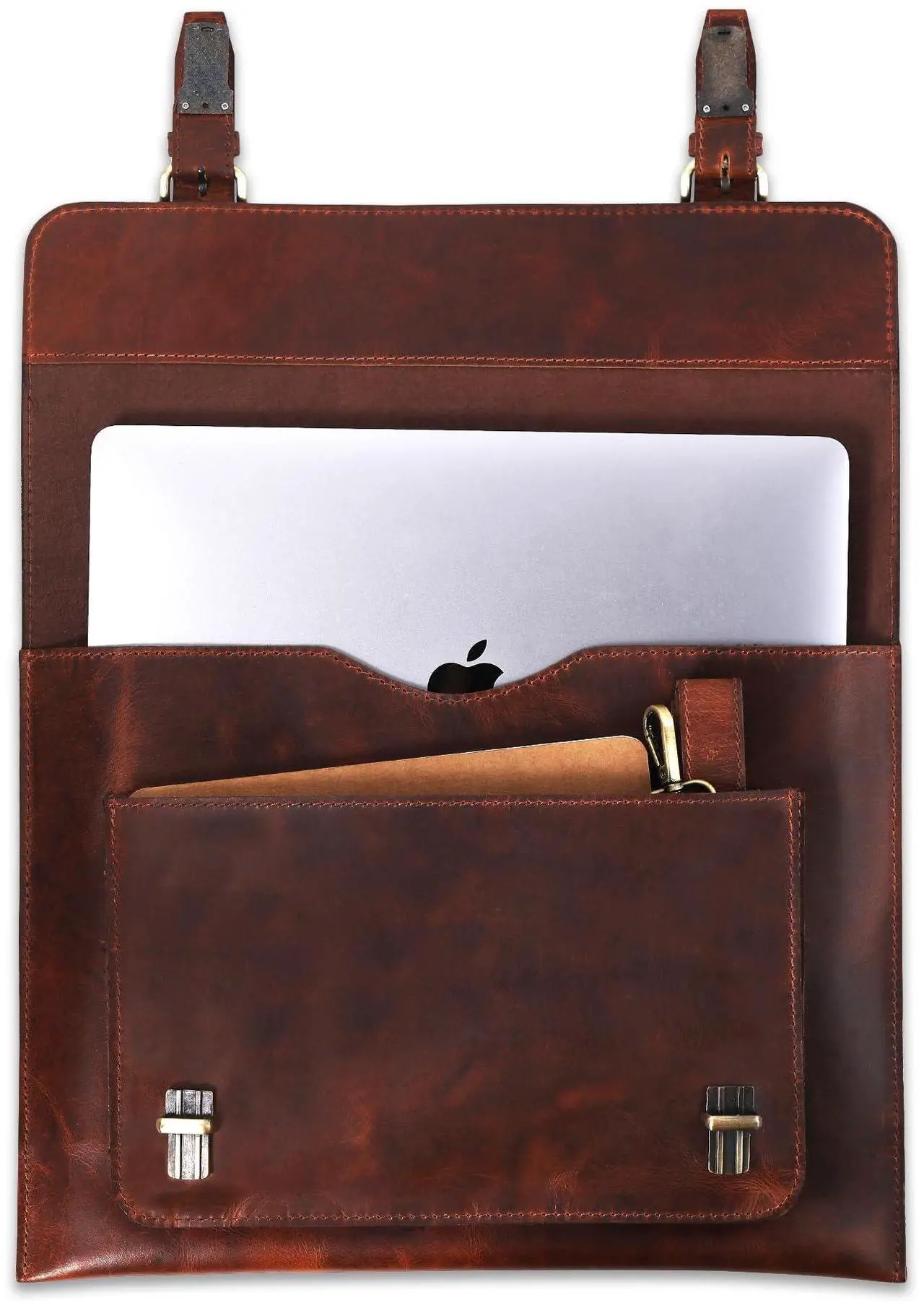 Alt view image 2 of 5 - Leatherganic Genuine Leather Laptop Bag 14" Computer Messenger Shoulder Bag Briefcase Office Bag Travel Satchel Sleeve Bags (Light Brown)