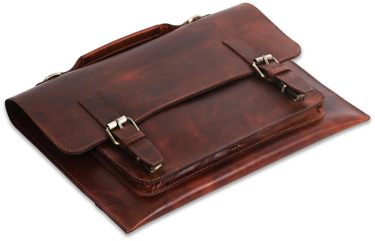 Alt view image 3 of 5 - Leatherganic Genuine Leather Laptop Bag 14" Computer Messenger Shoulder Bag Briefcase Office Bag Travel Satchel Sleeve Bags (Light Brown)