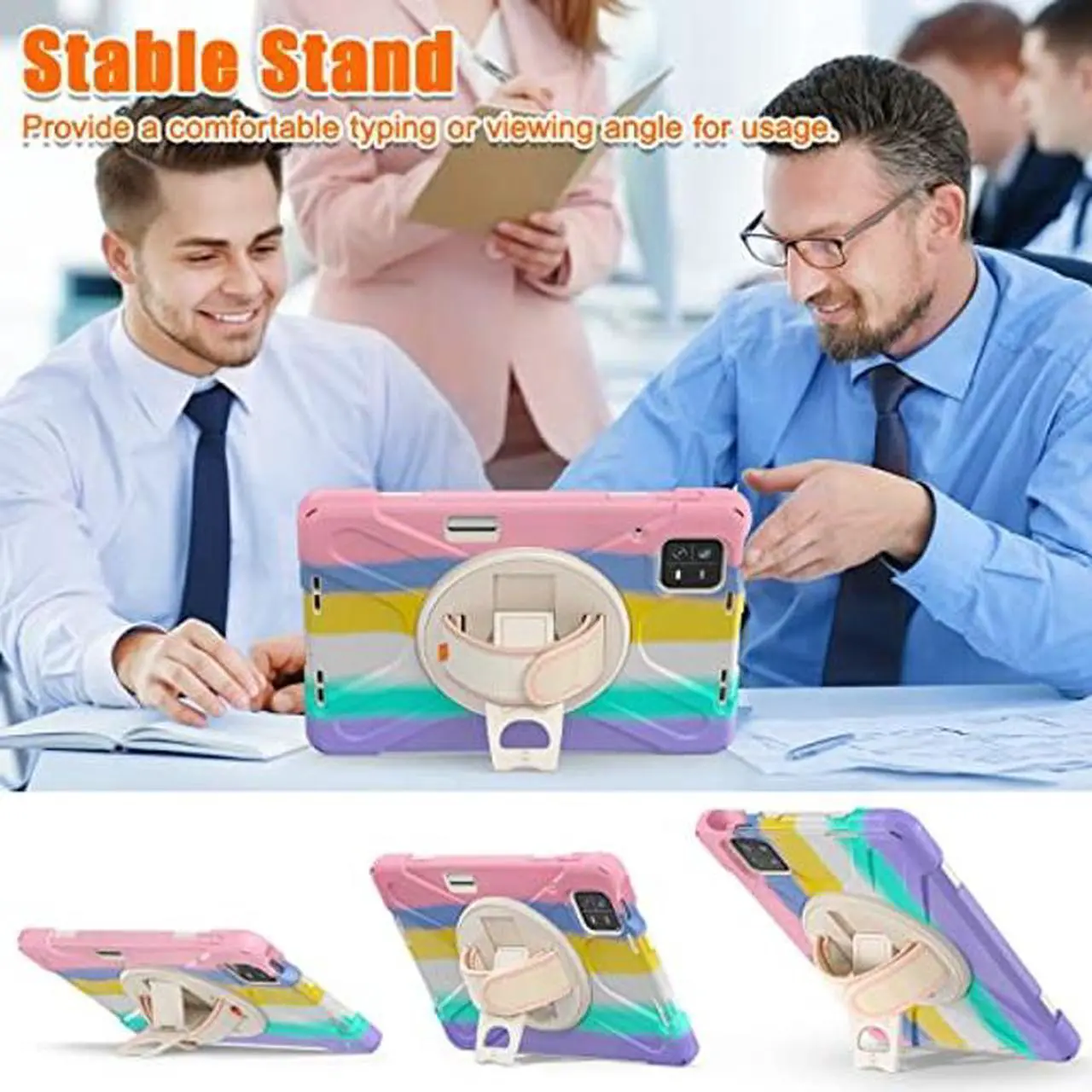 Alt view image 3 of 5 - GooodiDEAR for Xiaomi Mi Pad 6/ Mi Pad 6 Pro Case, Shockproof Heavy Duty Case 11", 360 Rotate Stand Hand Strap Shoulder Strap Pencil Holder Protective Cover, Tablet for Men Women Kids, Sparkling Pink