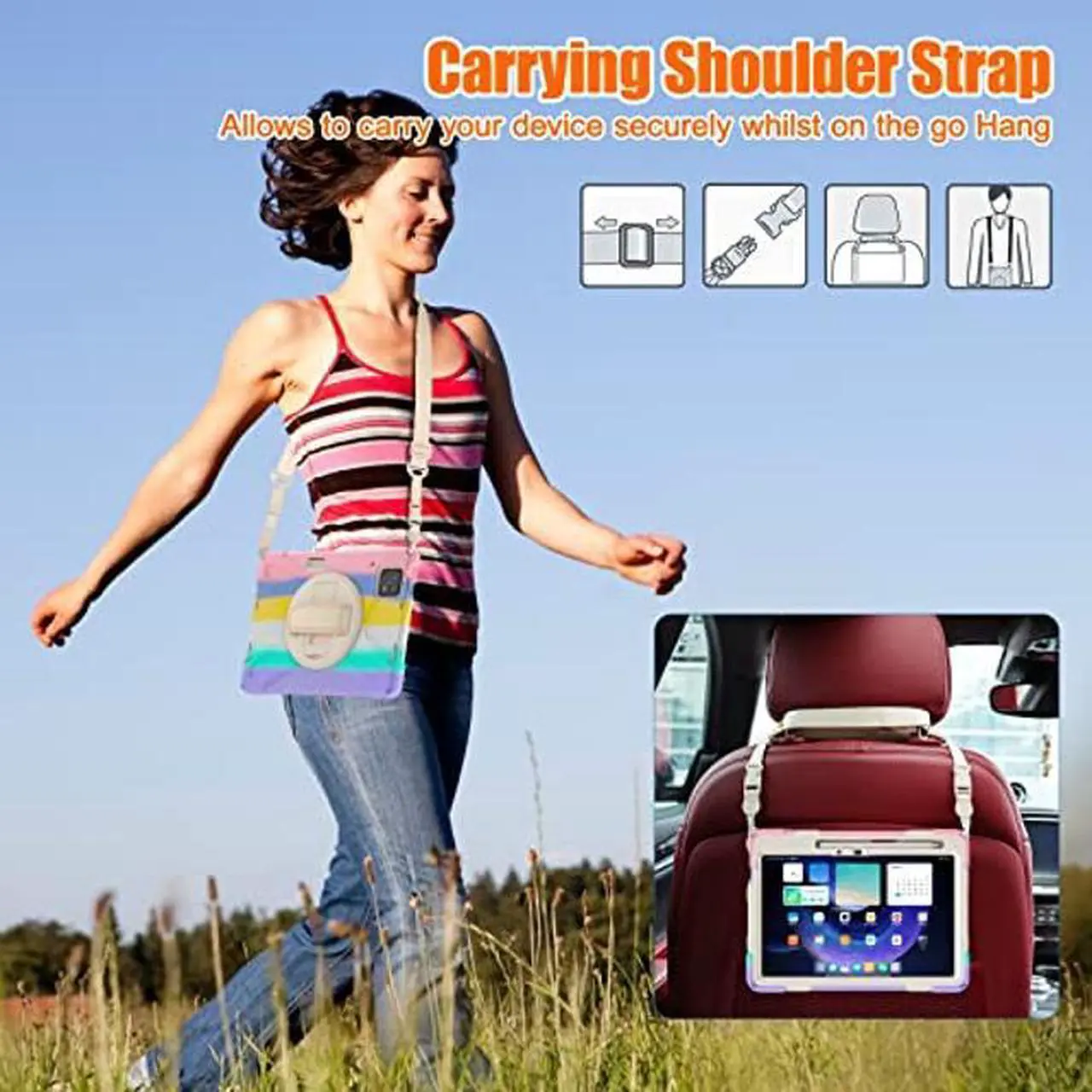 Alt view image 4 of 5 - GooodiDEAR for Xiaomi Mi Pad 6/ Mi Pad 6 Pro Case, Shockproof Heavy Duty Case 11", 360 Rotate Stand Hand Strap Shoulder Strap Pencil Holder Protective Cover, Tablet for Men Women Kids, Sparkling Pink