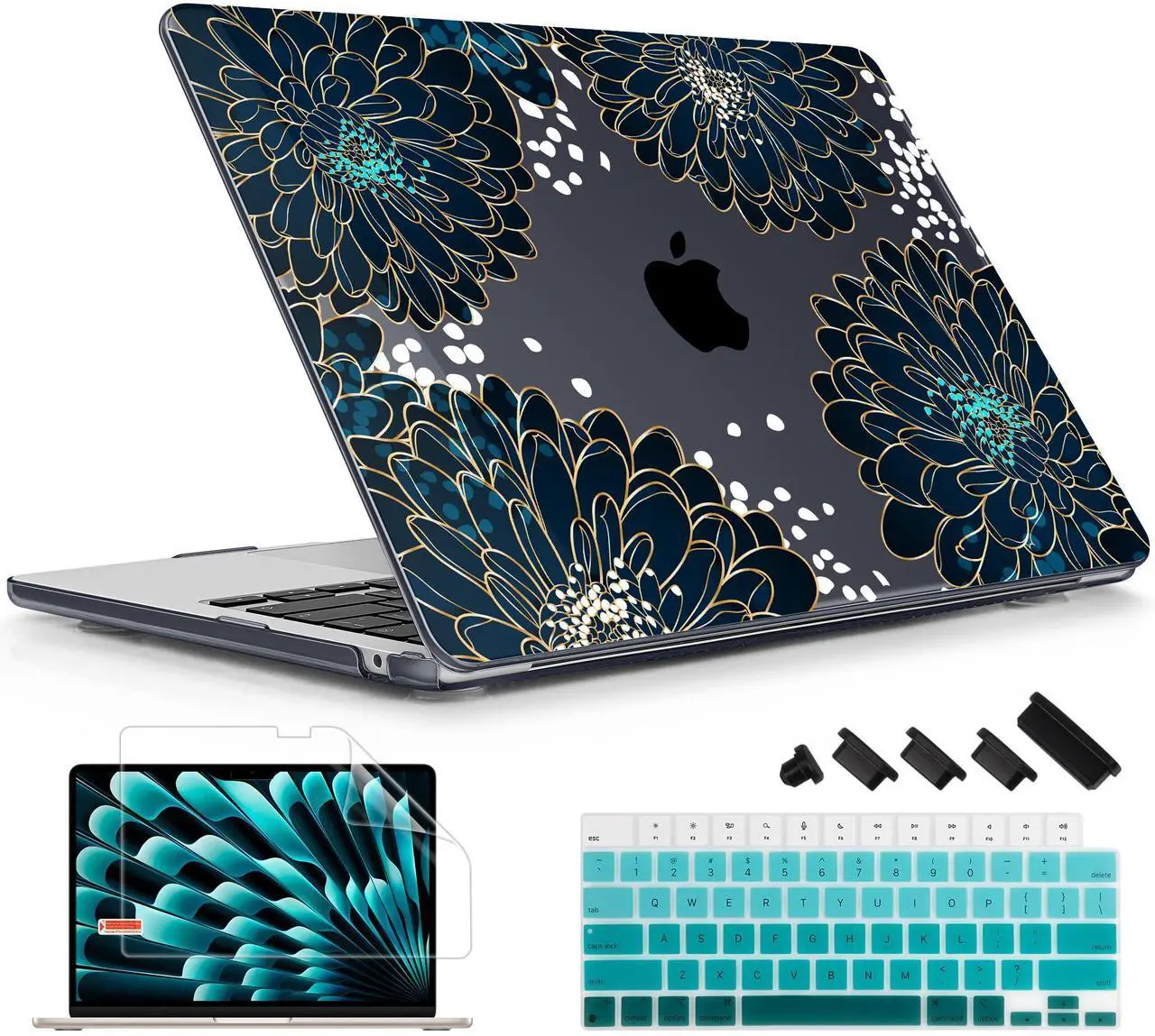 Main image of Lepeoac Case for MacBook Air 15 Inch 2025 2024 2023 Release M4 A3241 M3 A3114 M2 A2941, Hard Shell with Screen Protector & Keyboard Cover, Compatible with Touch ID, Luxury Floral