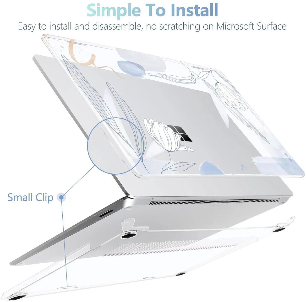 Alt view image 4 of 5 - MEEgoodo Case for Microsoft Surface Laptop 13.8 inch Touchscreen 2024 (7th Edition),Clear Cover Fit Model 2036,Laptop Hard Shell with Keyboard & Webcam Cover & Screen Protector,Blue Line Floral