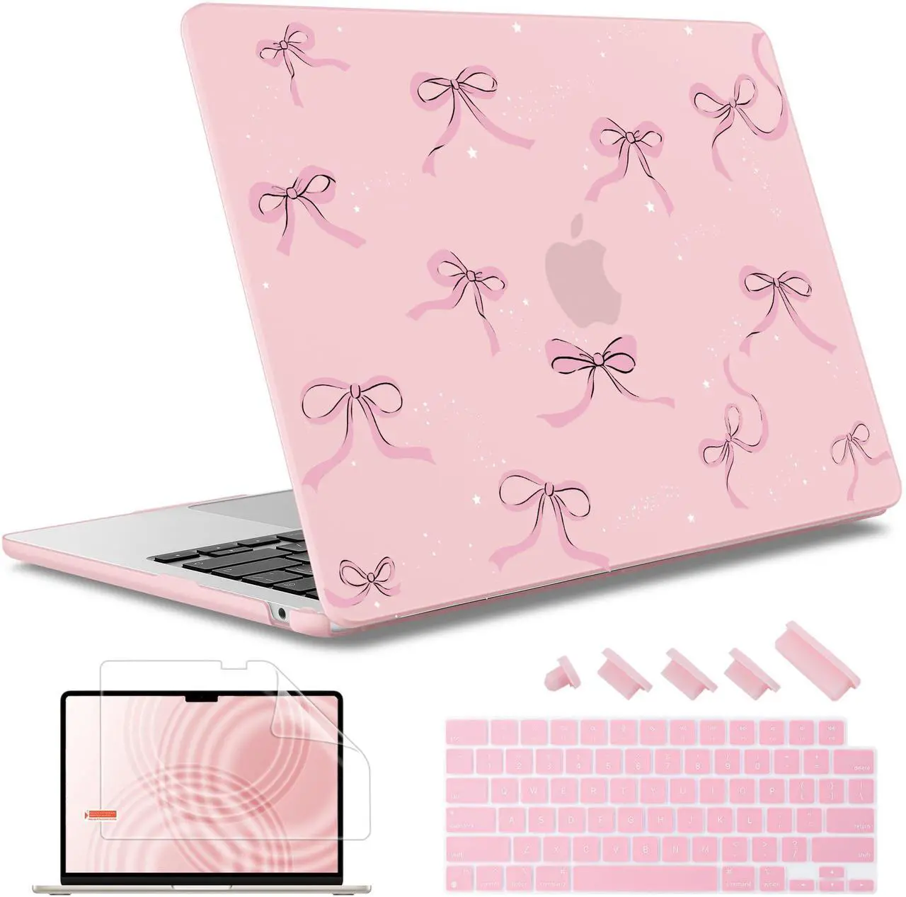 Main image of May Chen for MacBook Air 13.6 inch Case A3240 M4 A3113 M3 A2681 M2 with Retina Dispaly, 2025 2024 2023 2022 Release, Plastic Hard Shell Case with Screen Protector & Keyboard Cover, Chalk Pink Bow