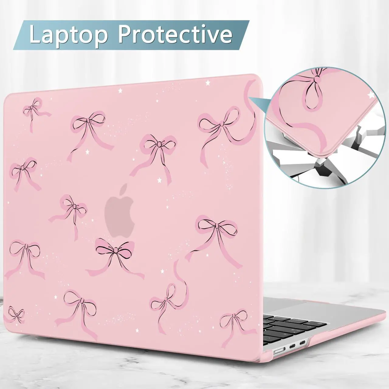 Alt view image 5 of 5 - May Chen for MacBook Air 13.6 inch Case A3240 M4 A3113 M3 A2681 M2 with Retina Dispaly, 2025 2024 2023 2022 Release, Plastic Hard Shell Case with Screen Protector & Keyboard Cover, Chalk Pink Bow