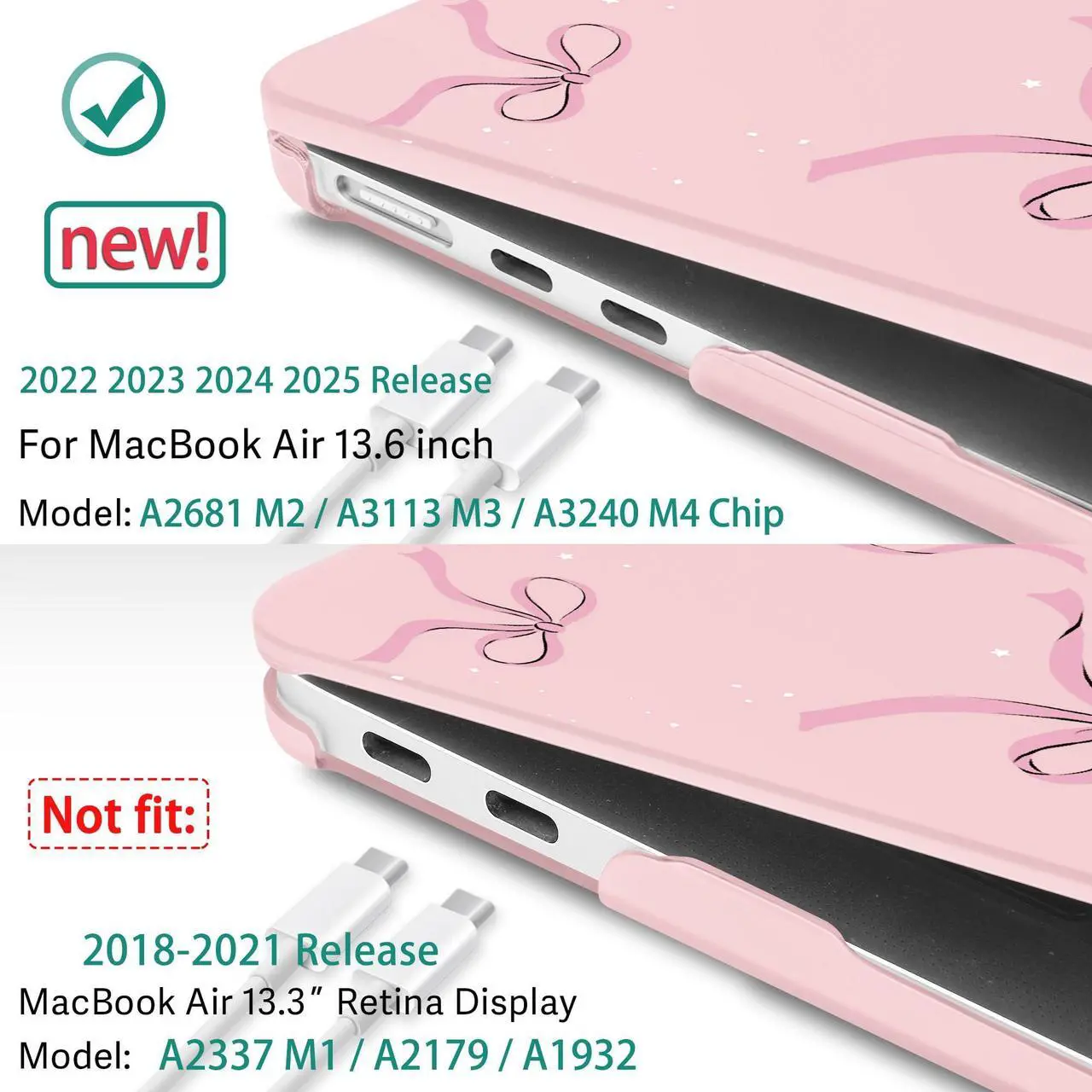 Alt view image 3 of 5 - May Chen for MacBook Air 13.6 inch Case A3240 M4 A3113 M3 A2681 M2 with Retina Dispaly, 2025 2024 2023 2022 Release, Plastic Hard Shell Case with Screen Protector & Keyboard Cover, Chalk Pink Bow