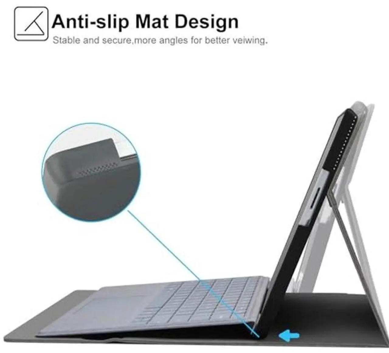 Alt view image 2 of 5 - Megoo Surface Pro X Case Cover for Microsoft Surface Pro X 13" with Stylus Pen Holder Multiple Angle Adjustment Folio Stand Protective Case (Light Blue)