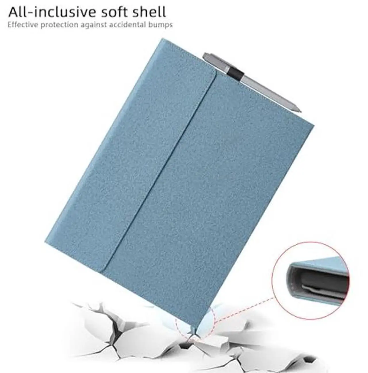 Alt view image 4 of 5 - Megoo Surface Pro X Case Cover for Microsoft Surface Pro X 13" with Stylus Pen Holder Multiple Angle Adjustment Folio Stand Protective Case (Light Blue)