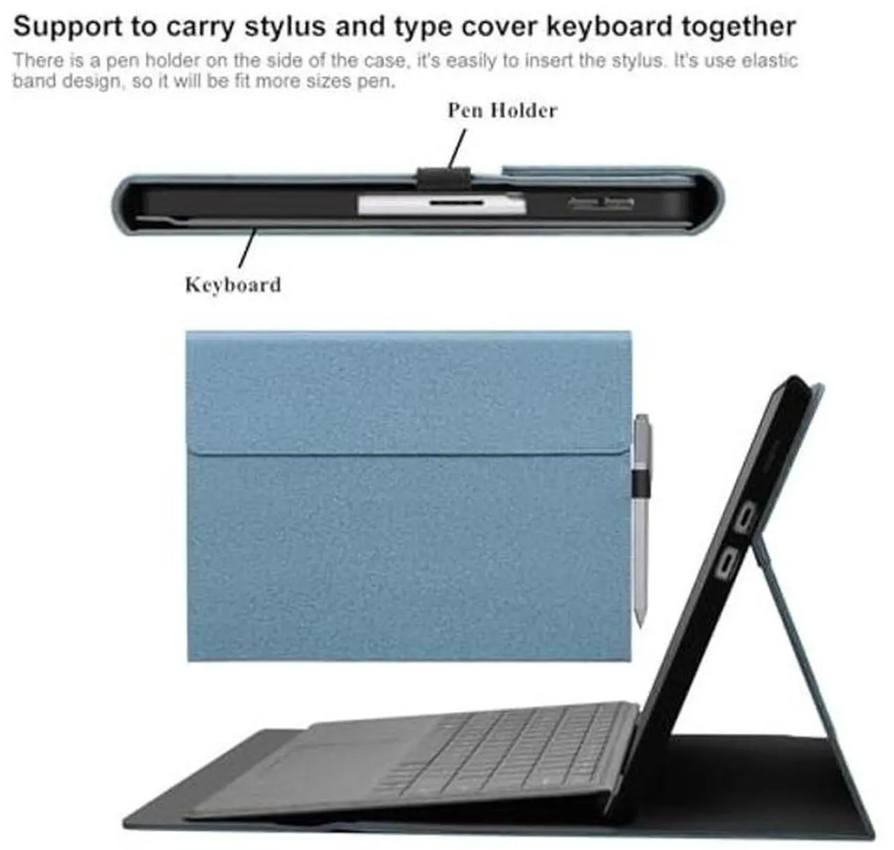 Alt view image 5 of 5 - Megoo Surface Pro X Case Cover for Microsoft Surface Pro X 13" with Stylus Pen Holder Multiple Angle Adjustment Folio Stand Protective Case (Light Blue)