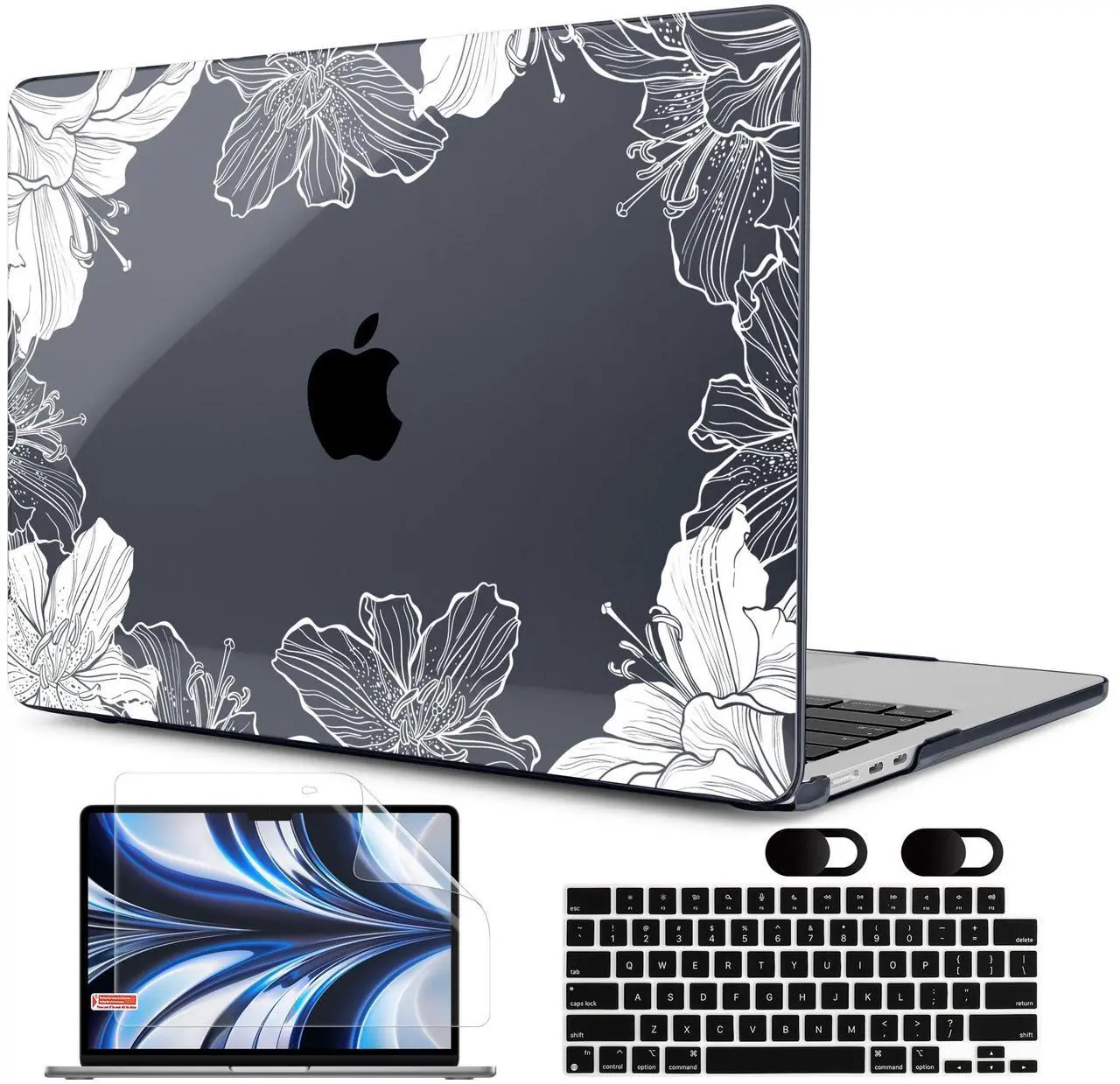 Main image of MEEgoodo Case for M4/M3/M2 MacBook Air 13.6 inch Case 2025 2024 2022, Fit Model A3240/A3113/A2681, Laptop Hard Shell with Keyboard Cover Compatible with MacBook Air 13 inch, Lily Floral