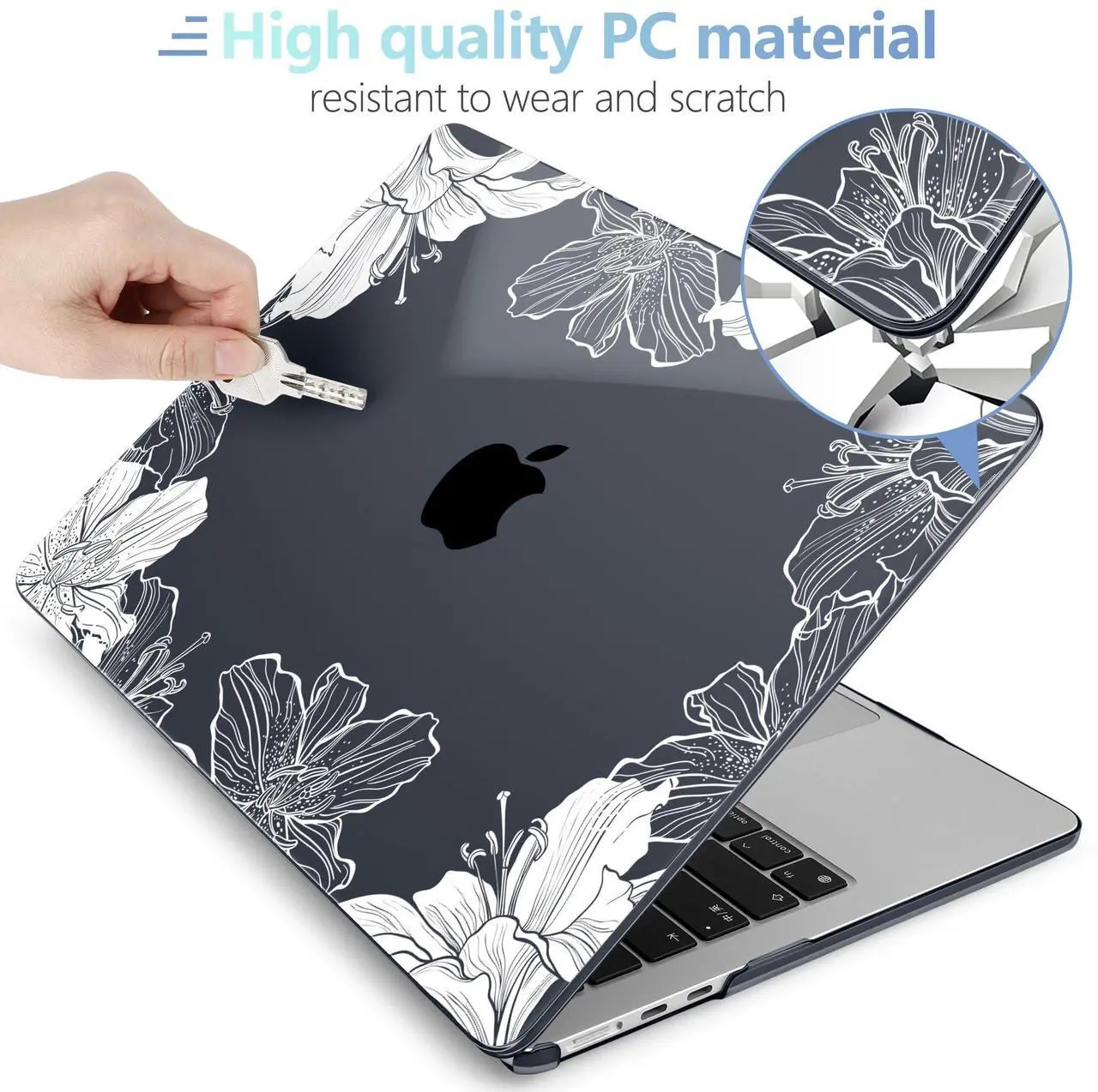 Alt view image 4 of 5 - MEEgoodo Case for M4/M3/M2 MacBook Air 13.6 inch Case 2025 2024 2022, Fit Model A3240/A3113/A2681, Laptop Hard Shell with Keyboard Cover Compatible with MacBook Air 13 inch, Lily Floral