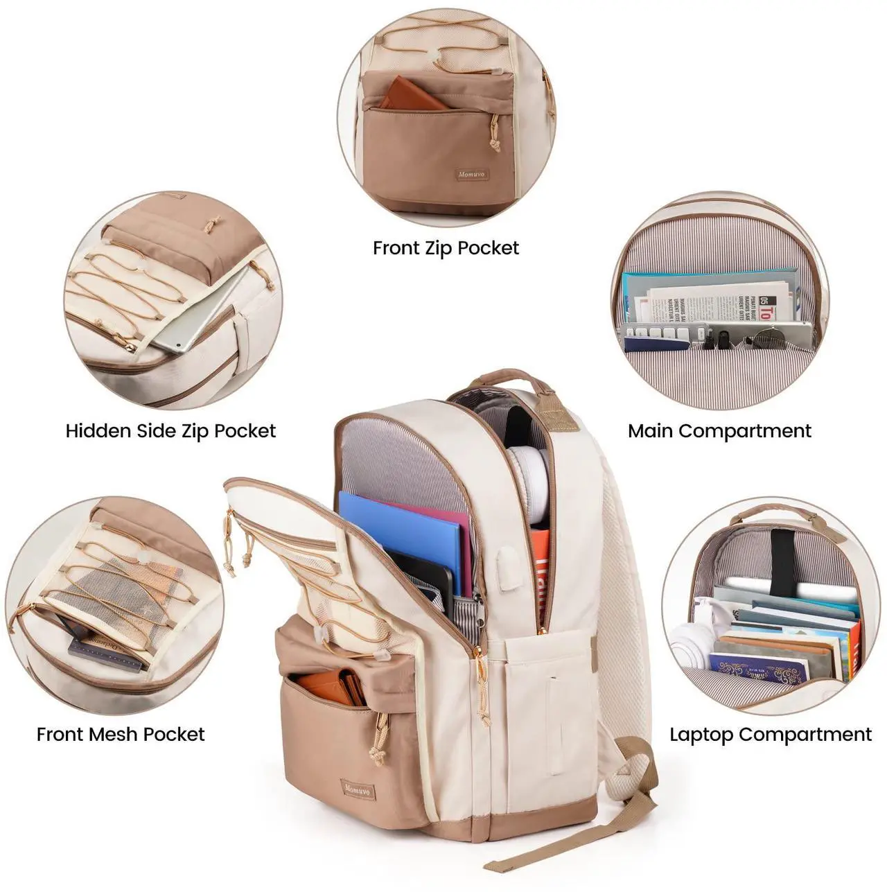 Alt view image 2 of 5 - MOMUVO Classic Backpack for Women, Lightweight High School Bookbag for Teens Girls, Waterproof 15.6 Inch Laptop Bag with USB Charging Port for College Work Travel Trip