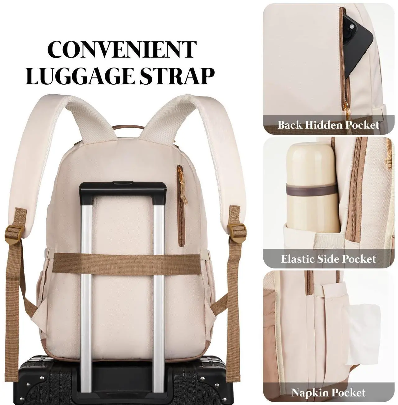 Alt view image 4 of 5 - MOMUVO Classic Backpack for Women, Lightweight High School Bookbag for Teens Girls, Waterproof 15.6 Inch Laptop Bag with USB Charging Port for College Work Travel Trip