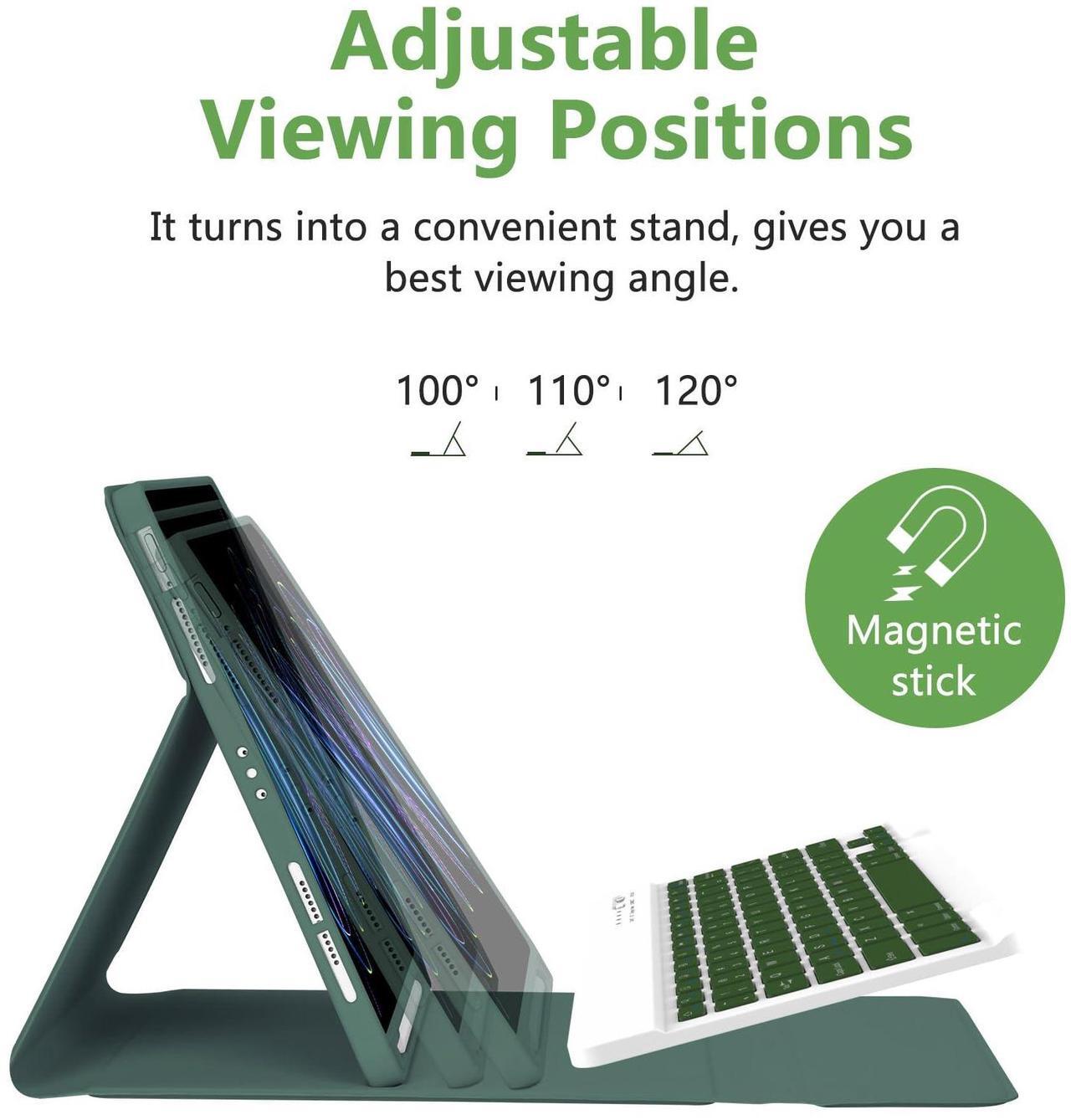 Alt view image 4 of 5 - MMK iPad Pro 11 inch 4th 3rd Gen Case with Keyboard, iPad Air 5th 4th 10.9 inch & iPad Air 11 inch (M2) 2024 Keyboard Case, Detachable Bluetooth Keyboard with Pencil Holder - Deep Green