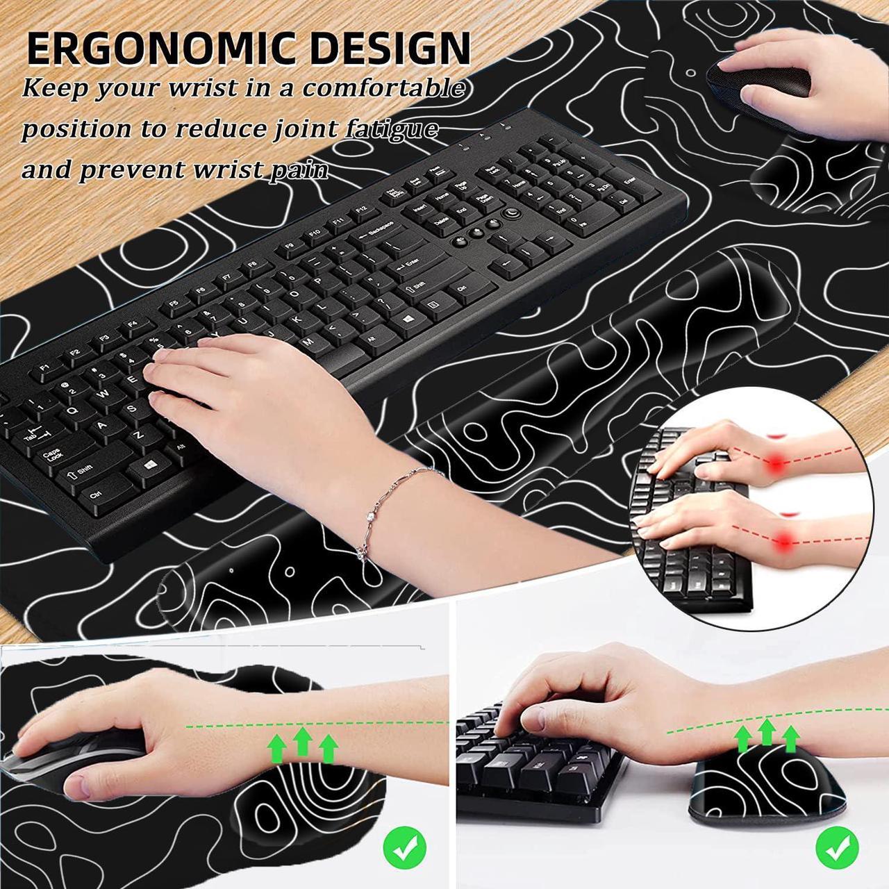 Alt view image 3 of 5 - LATEEFAH Mouse Pad with Wrist Rest, Large Mouse Pad, Ergonomic Gaming Desk Pad Keyboard Wrist Rest Set, 4-in-1 Desk Mat Keyboard Mat for Home, Office