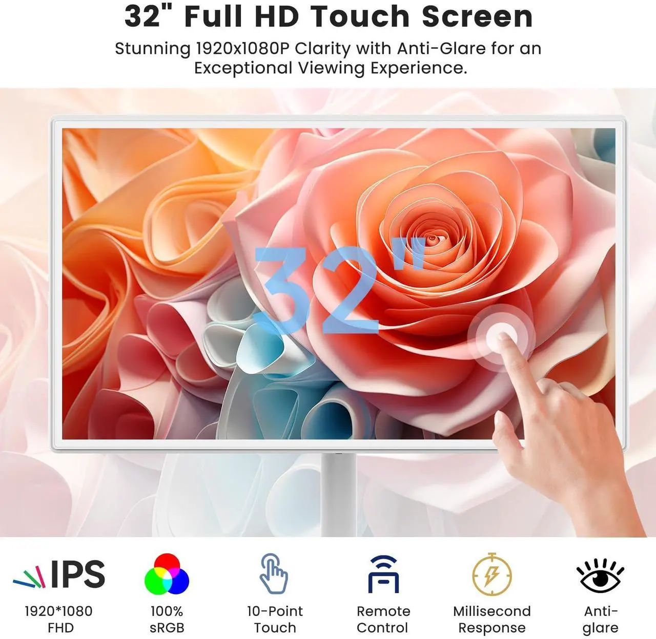 Alt view image 2 of 5 - BIGASUO 32-Inch Portable Smart Screen 1080p Portable Monitor with Rotatable Touch Screen, 8G RAM+128G Storage, Android 13 OS, Built-in Battery(4-6H), Rolling TV on Wheels, Remote Control