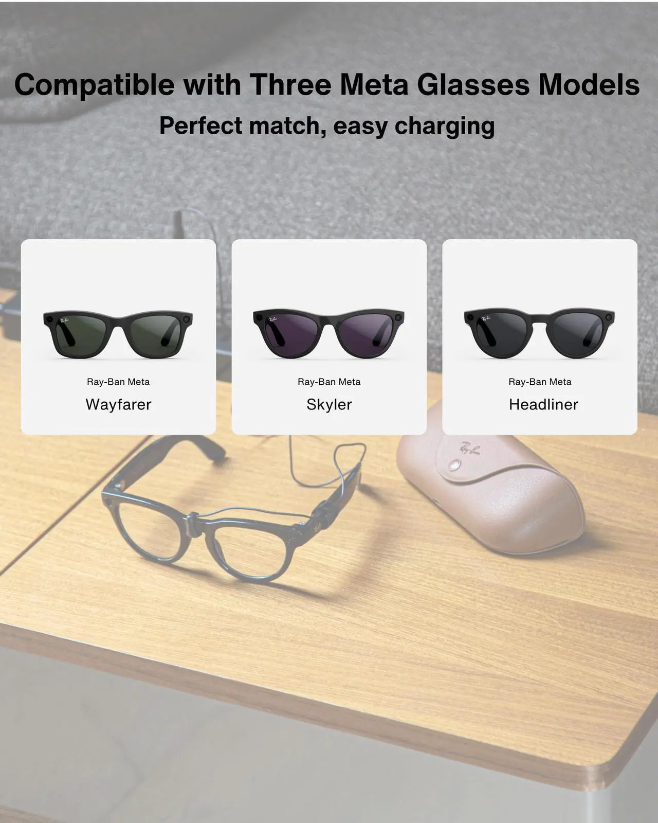 Alt view image 2 of 5 - Steinwhale Charging Cable for RayBan Meta Glasses with LED Indicator  Fast Charging for Wayfarer, Headliner, Skyler Models, Multiple Charging Options (Charger, Phone, Power Bank), Portable & Safe