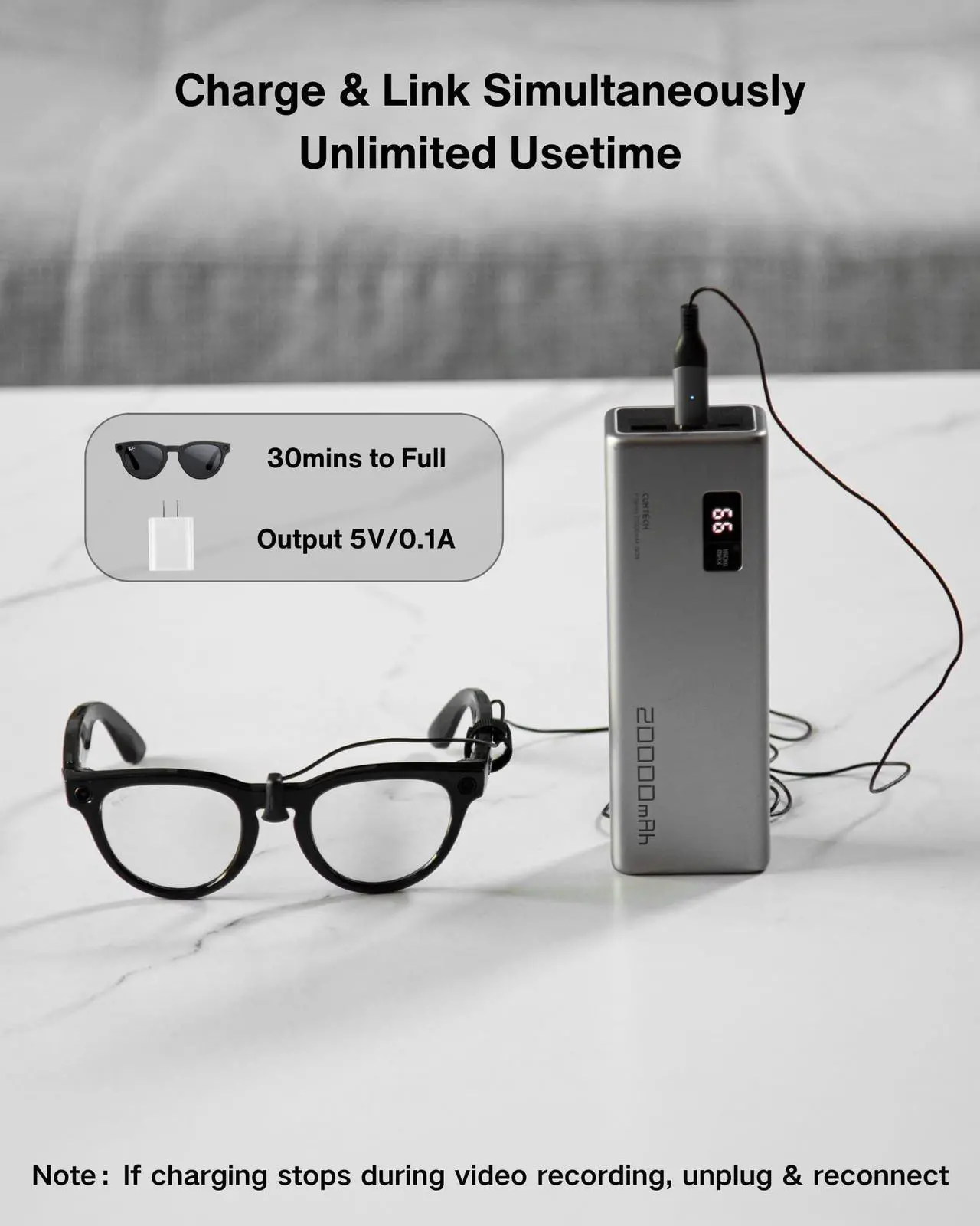 Alt view image 4 of 5 - Steinwhale Charging Cable for RayBan Meta Glasses with LED Indicator  Fast Charging for Wayfarer, Headliner, Skyler Models, Multiple Charging Options (Charger, Phone, Power Bank), Portable & Safe