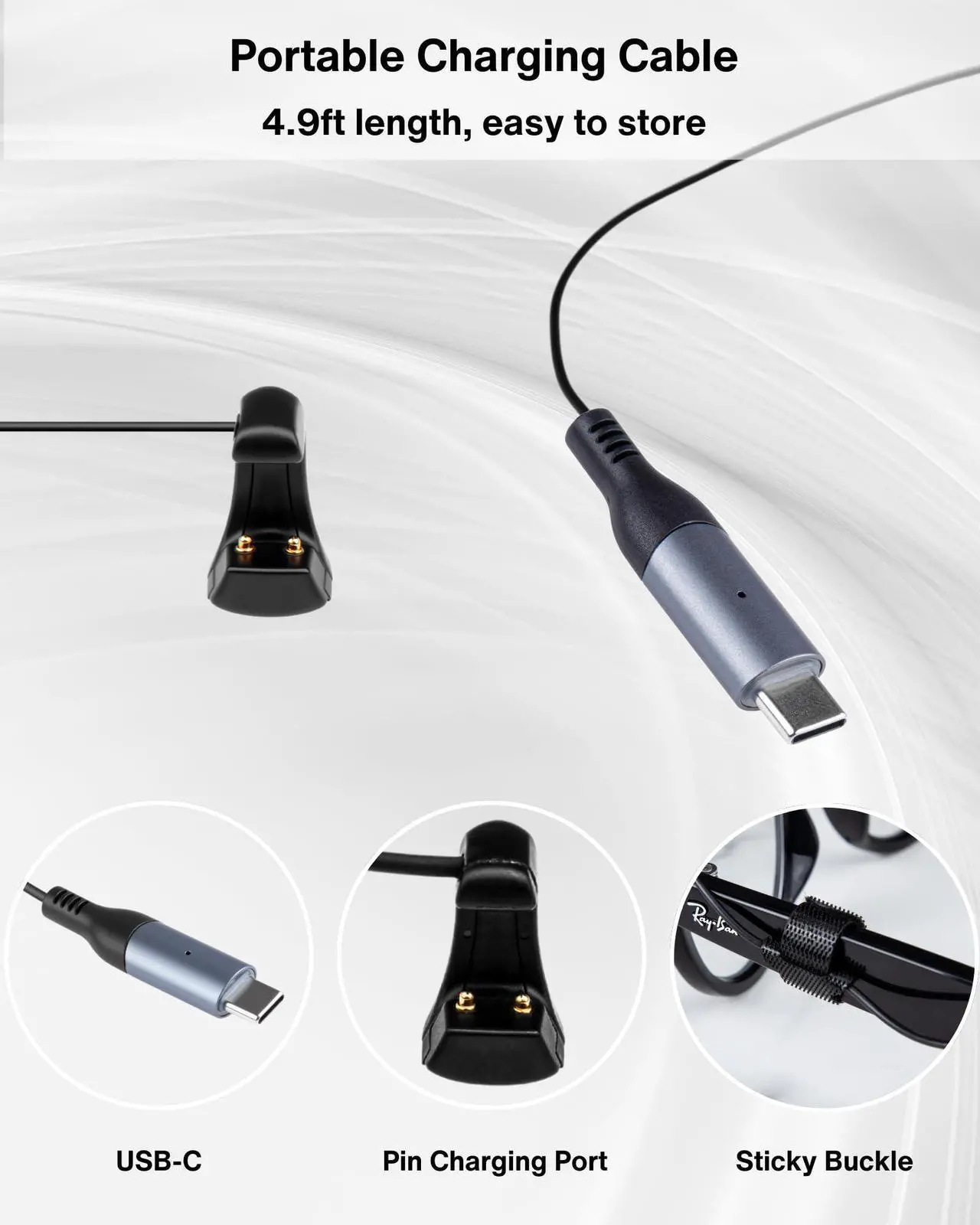 Alt view image 5 of 5 - Steinwhale Charging Cable for RayBan Meta Glasses with LED Indicator  Fast Charging for Wayfarer, Headliner, Skyler Models, Multiple Charging Options (Charger, Phone, Power Bank), Portable & Safe
