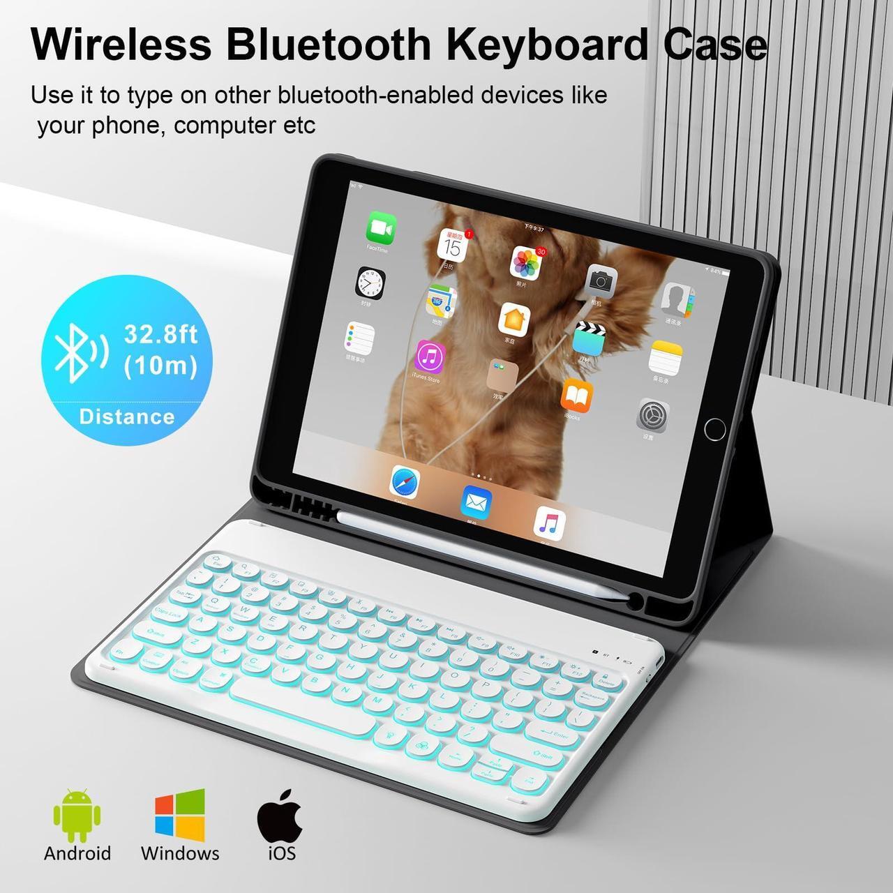 Alt view image 3 of 5 - SZPSGC Case for iPad 9th/8th/7th Generation with Keyboard 10.2 Inch 2021/2020/2019, 7 Colors Backlit Detachable Keyboard, Soft TPU Back Folio Stand Cover with Pencil Slots, Black