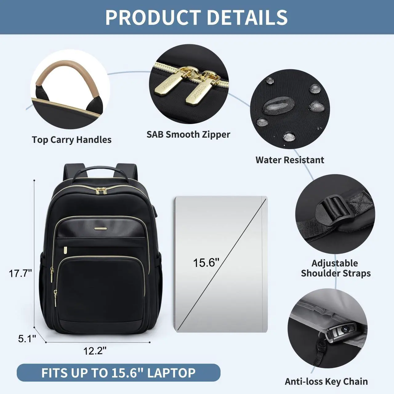 Alt view image 4 of 5 - VNINE Travel Laptop Backpack for Women Men 15.6 Inch Work Bags with USB Port Large Capacity Travel Bags Water Resistant Business Computer Backpack Purse Casual Daypacks for College Nurse