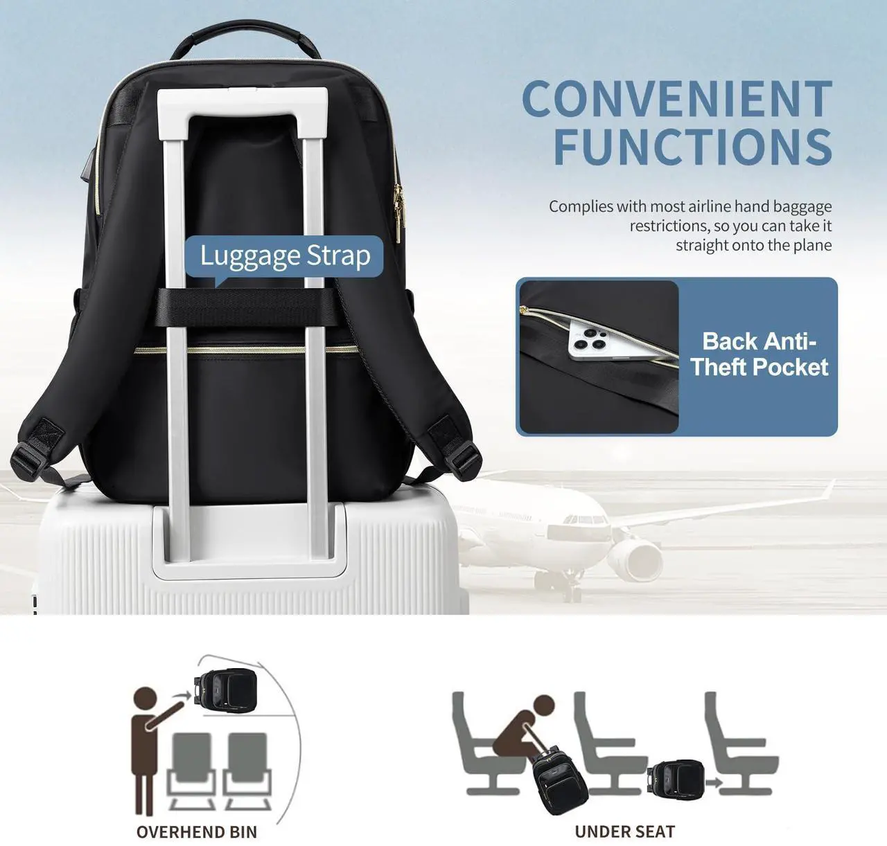 Alt view image 5 of 5 - VNINE Travel Laptop Backpack for Women Men 15.6 Inch Work Bags with USB Port Large Capacity Travel Bags Water Resistant Business Computer Backpack Purse Casual Daypacks for College Nurse