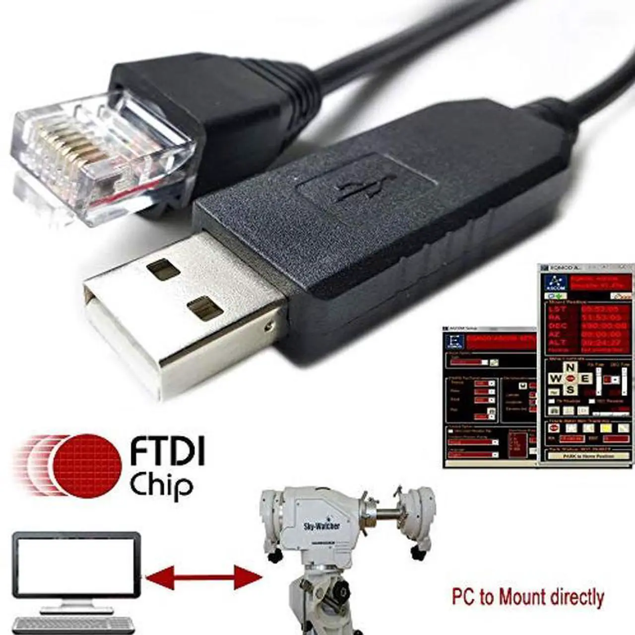 Alt view image 4 of 5 - Washinglee RJ45 Control Cable for Skywatcher and Orion Mount, for Heq5 pro, Azeq5, Azeq6, Eq6-R, Eq6-R Pro, EQ8-R and Orion Sirius Mount, Eqmod USB Console Cable for Skywatcher GOTO Mount, 6 FT