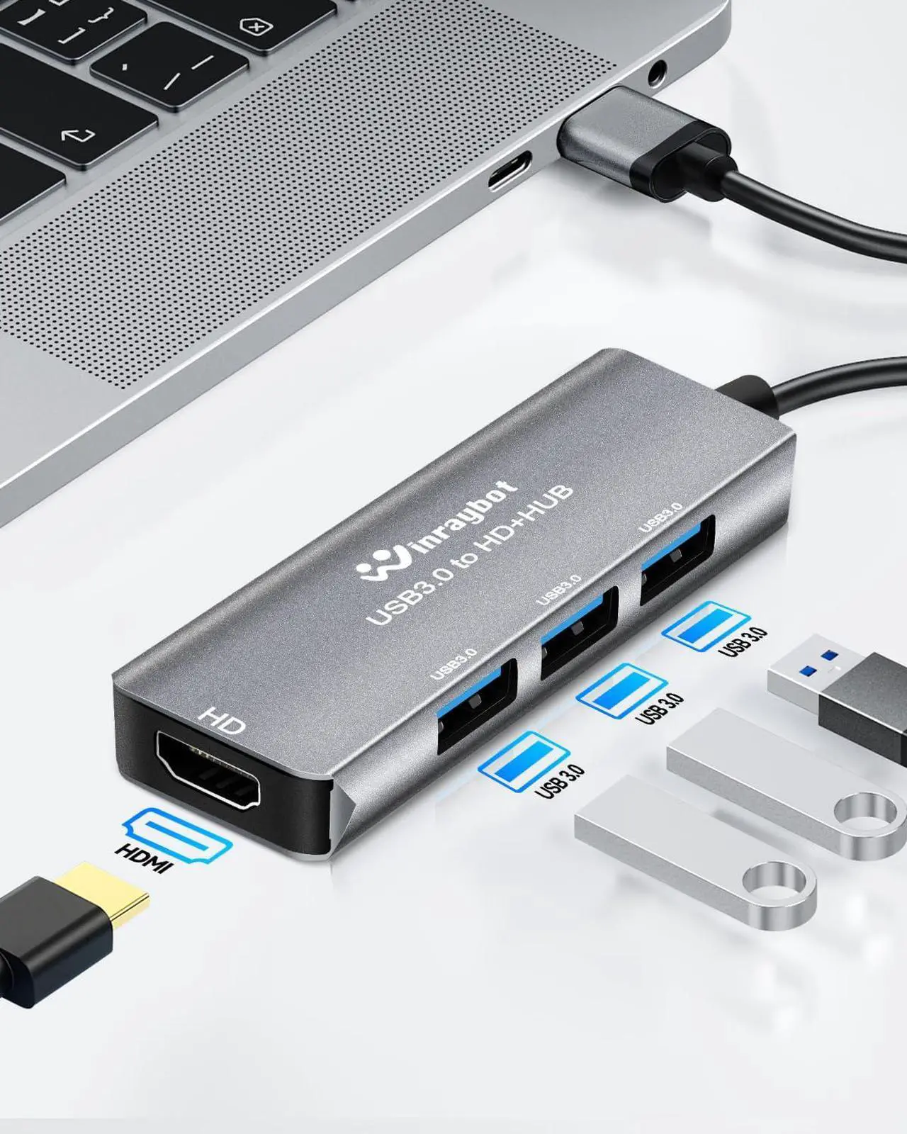 Alt view image 3 of 5 - USB to hdmi Adapter for Monitor,USB HUB with HDMI USB HDMI HUB.hdmi to USB Adapter(USB3.0 to HDMI with 3*USB3.0)