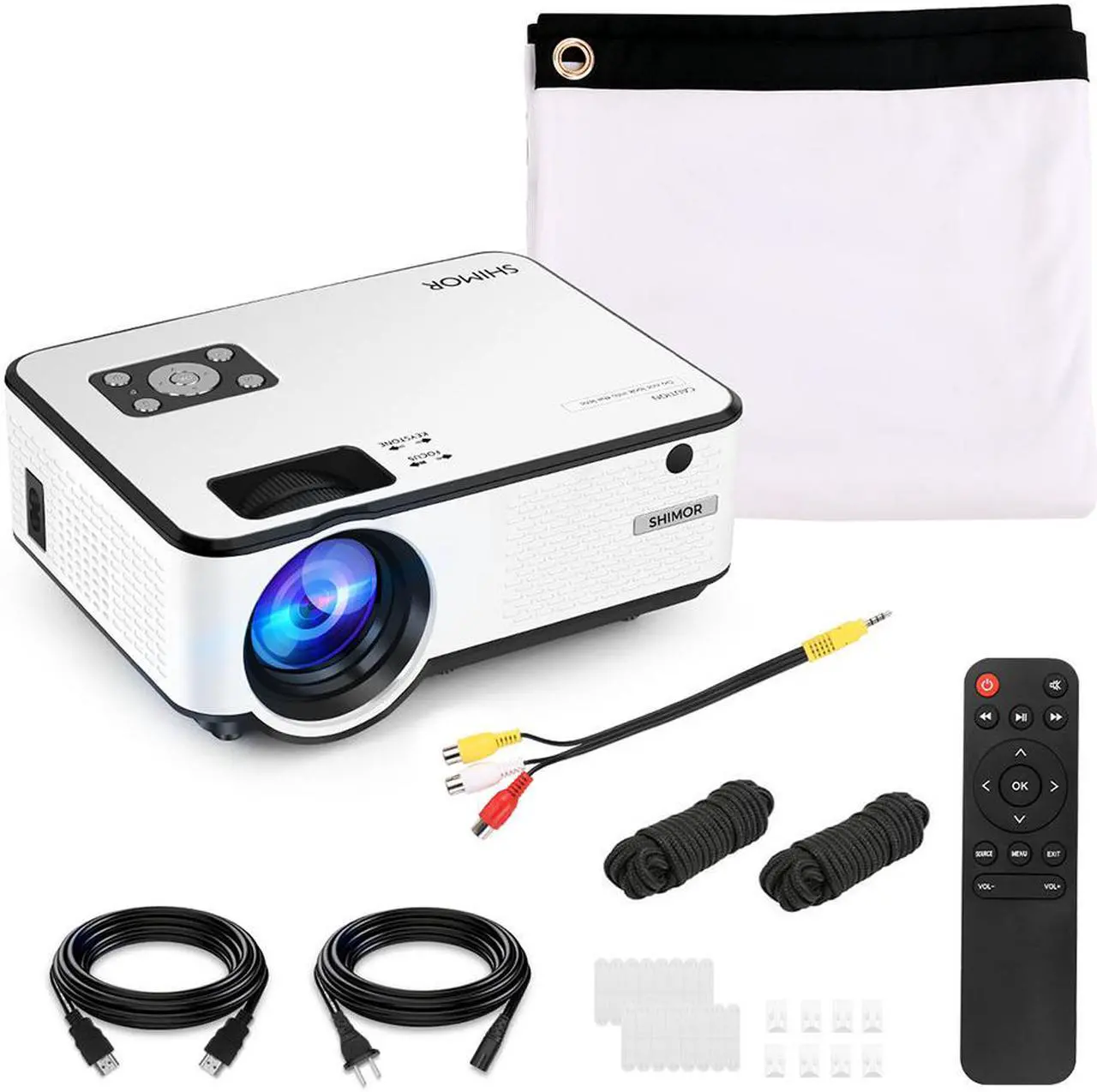 Alt view image 7 of 7 - Mini Projector, SHIMOR C9 Portable Movie Projector with 100Inch Projector Screen, 1080P Supported Compatible with TV Stick, Video Games, HDMI,USB,TF,VGA,AUX,AV