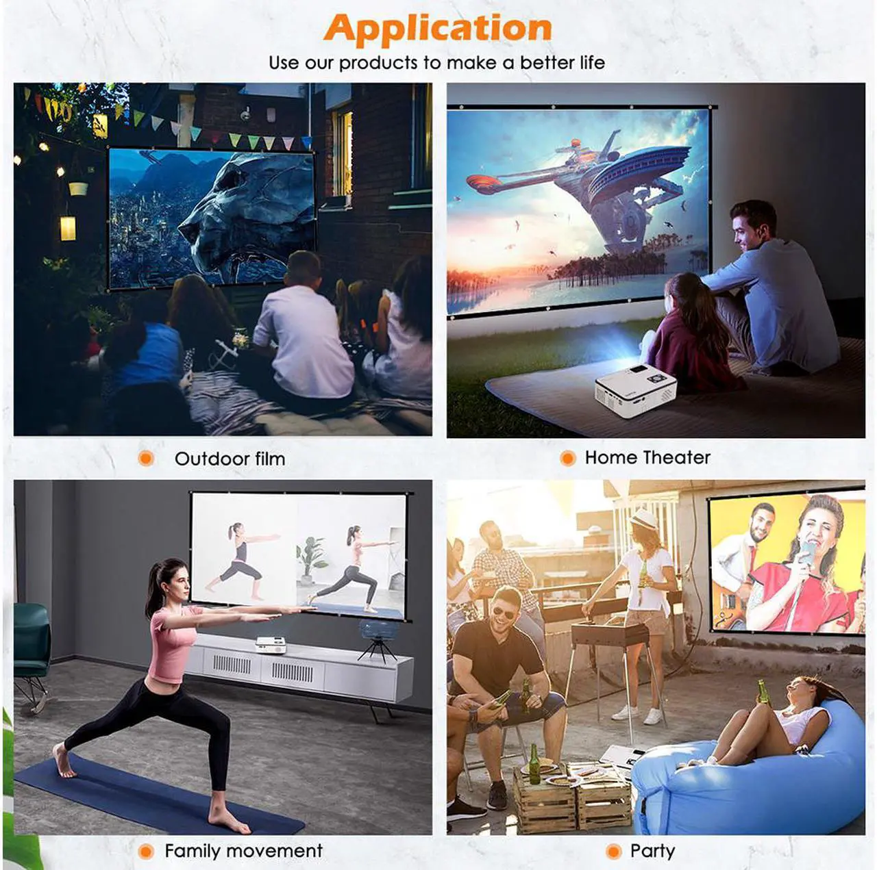Alt view image 6 of 7 - Mini Projector, SHIMOR C9 Portable Movie Projector with 100Inch Projector Screen, 1080P Supported Compatible with TV Stick, Video Games, HDMI,USB,TF,VGA,AUX,AV