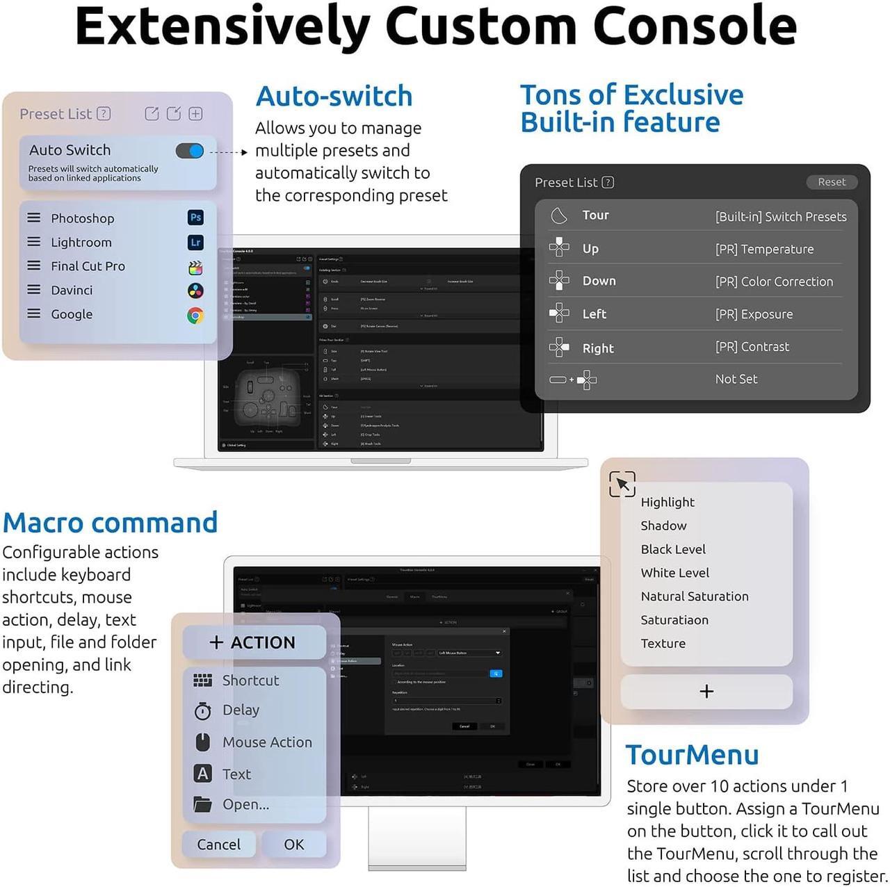 Alt view image 5 of 7 - TourBox NEO (with Storage Bag)  - Video Photo Editing Controller, Custom Shortcut Keyboard, Eye-Free One-Hand Creative Console for Photoshop Lightroom Premiere, Windows Mac PC Graphics Drawing Tablet