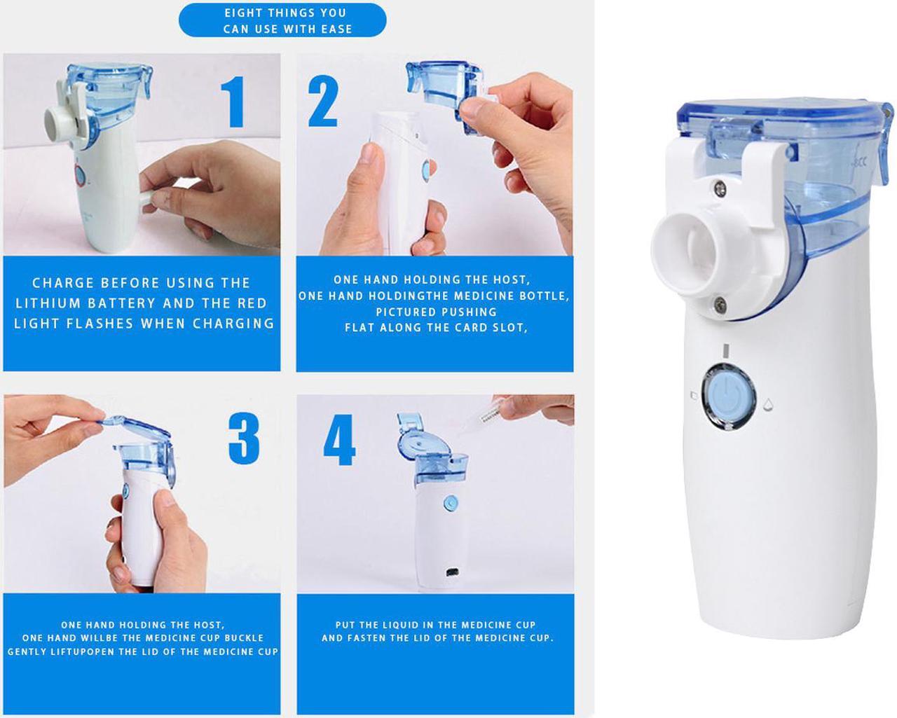 Alt view image 7 of 7 - Auchois Nebulizer Machine,  Portable Handheld Mesh Nebuliser Mist Inhalers Atomizer Home Personal Use Travel Size With Adults Kid Mask