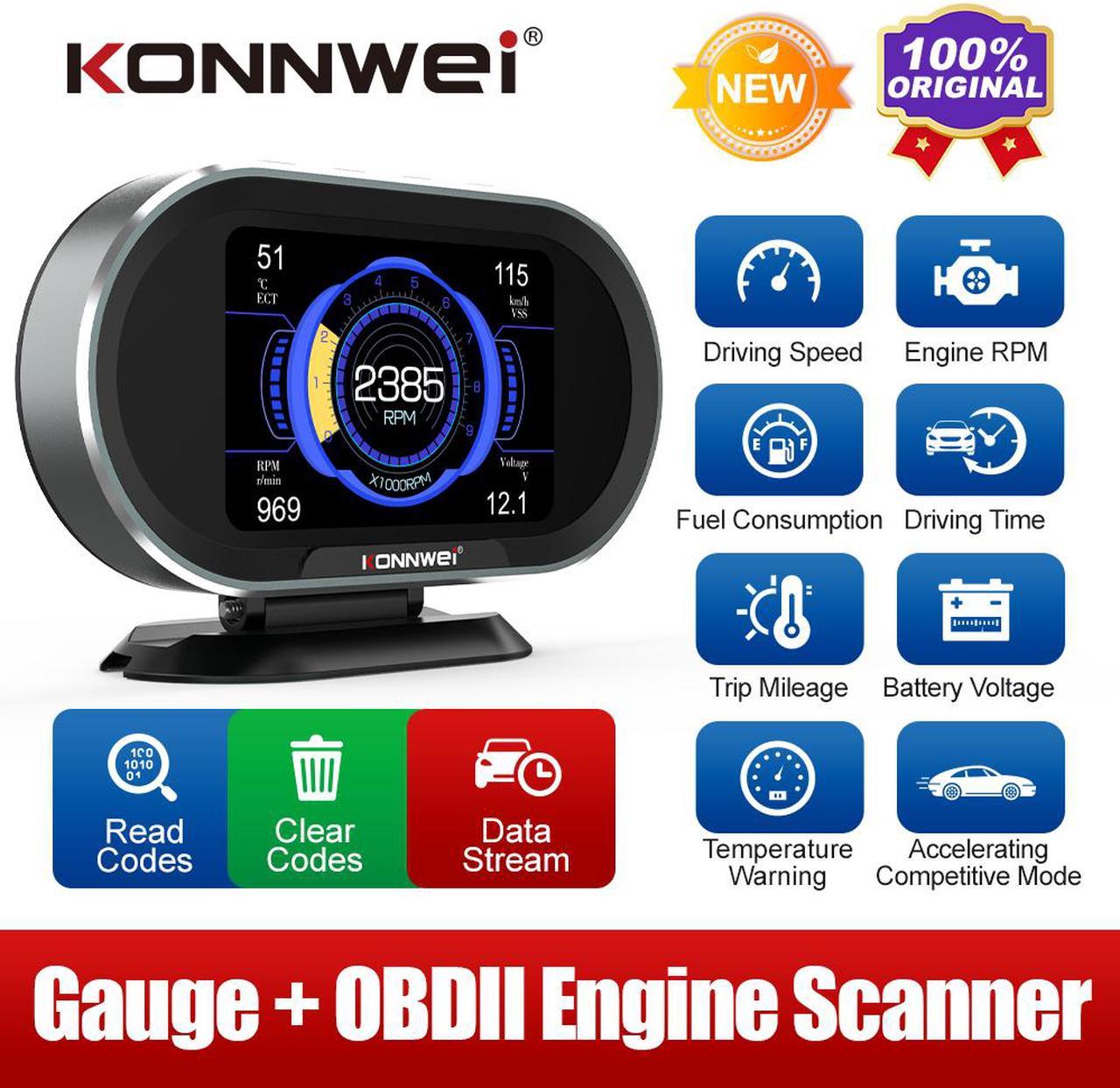 Konnwei KW206 Auto Car Digital Computer Display OBD2 Engine Scanner and Speedometer HUD