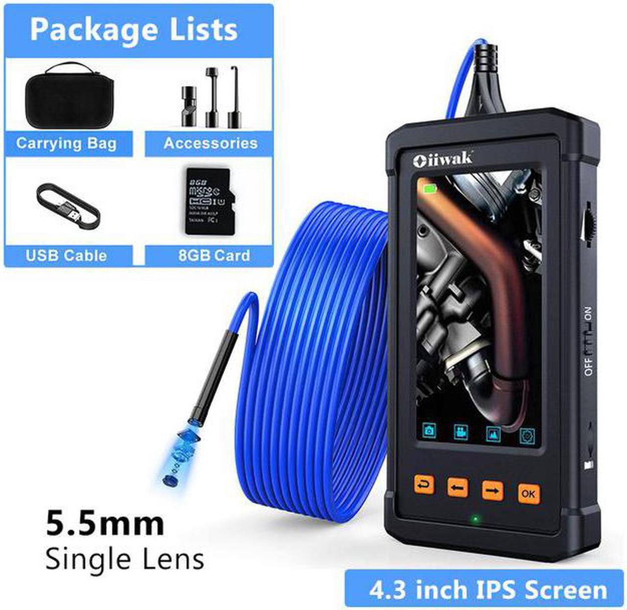 Industrial Endoscope Camera 5.5mm Single Lens Waterproof Borescope with 8GB TF Card 6 LED Light 4.3 inch IPS Screen Snake Endoscope, 3.5M