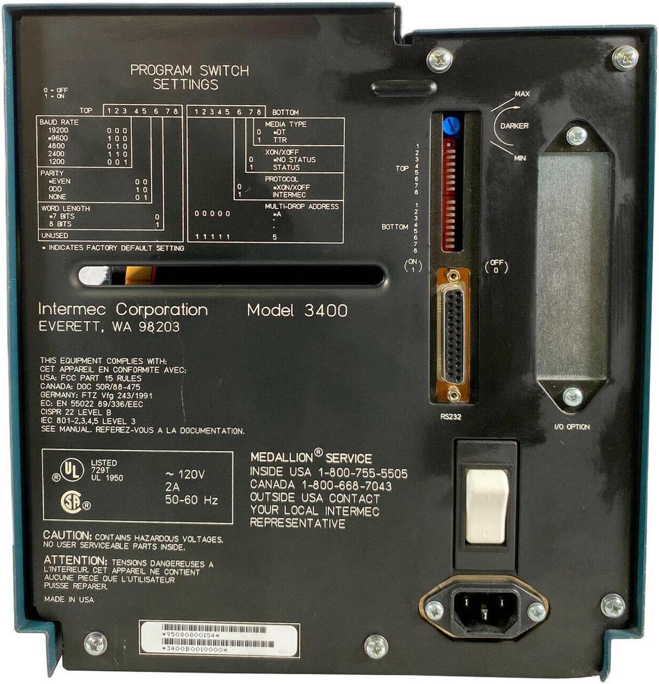 Alt view image 5 of 7 - Intermec 3400 3400B0010000 Direct Thermal Label Printer for Shop Store Kiosk with Power Cord