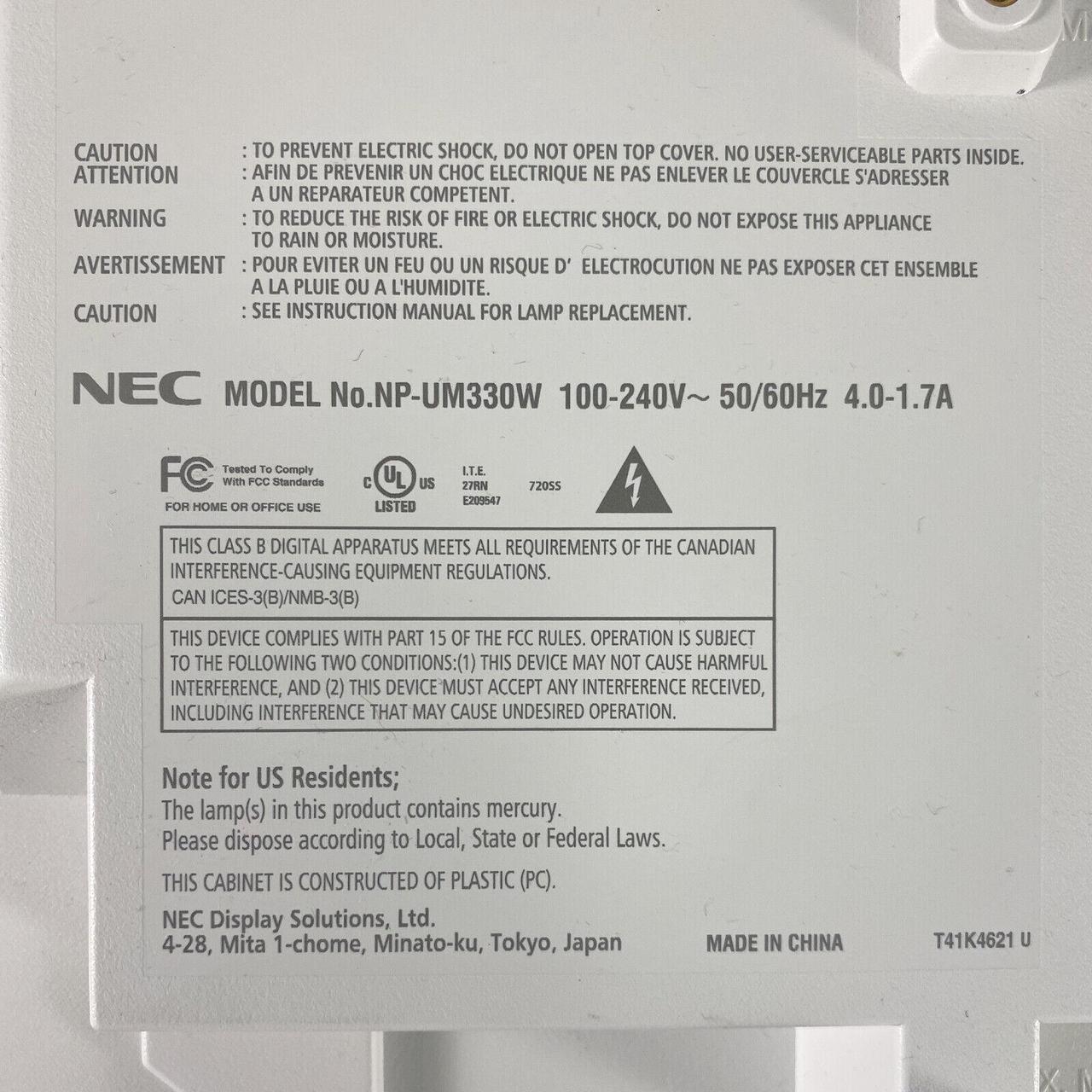 Alt view image 5 of 5 - Ultra Short Throw 3LCD Projector NEC NP-UM330W UST ECO Mode Widescreen Interactive LAN HD 1080p HDMI 3300 ANSI w/Bundle