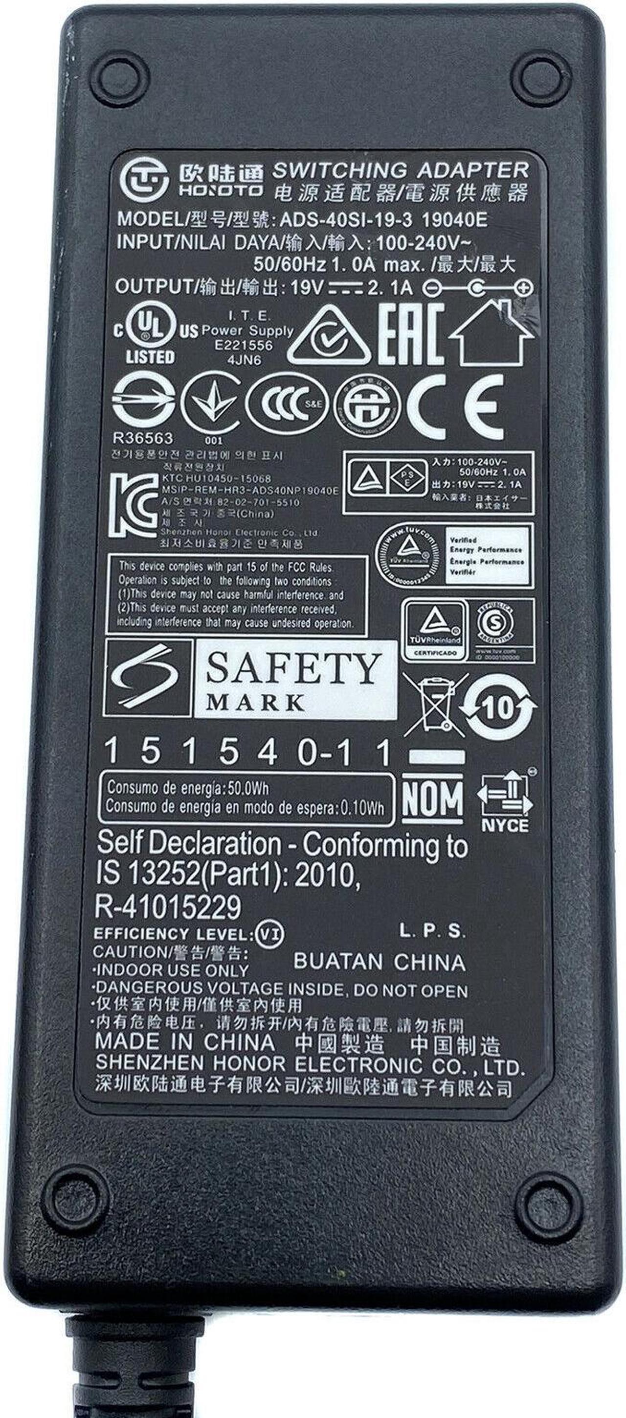 Alt view image 2 of 4 - Genuine Hoioto ADS-40SI-19-3 19040E AC Switching Adapter 19V 2.1A 40W OEM w/PC